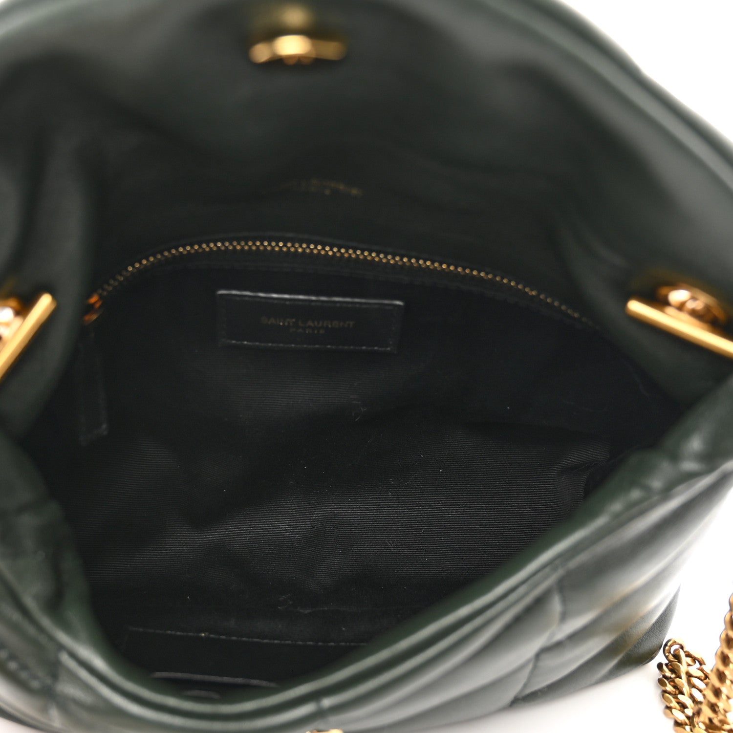 Saint Laurent Lambskin Quilted Toy Loulou Puffer Monogram Chain Satchel Verte Fonce 5 of 11
