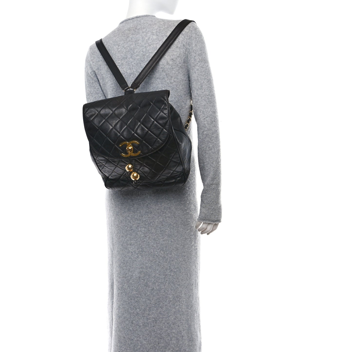 Lambskin Quilted Tassel Drawstring Backpack Black
