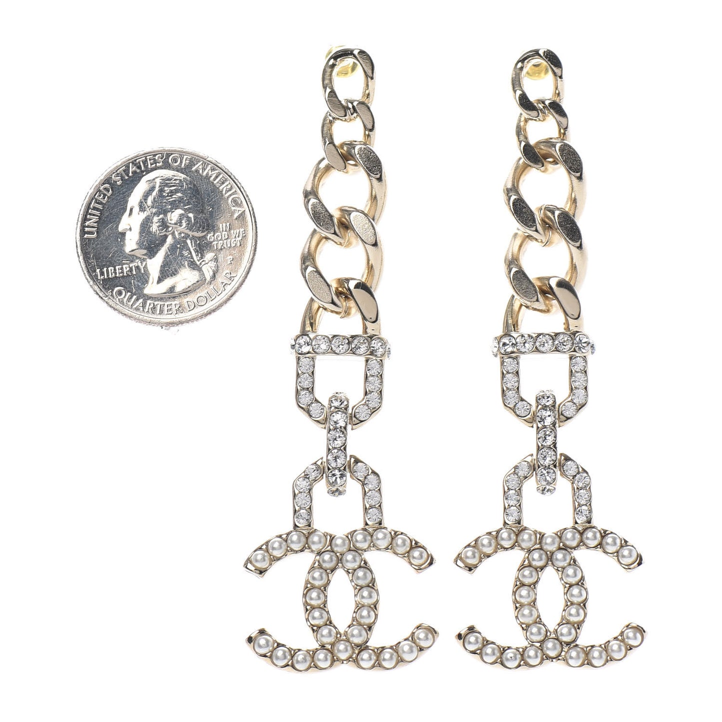 Metal Crystal CC Vendome CC Dangle Earrings Gold