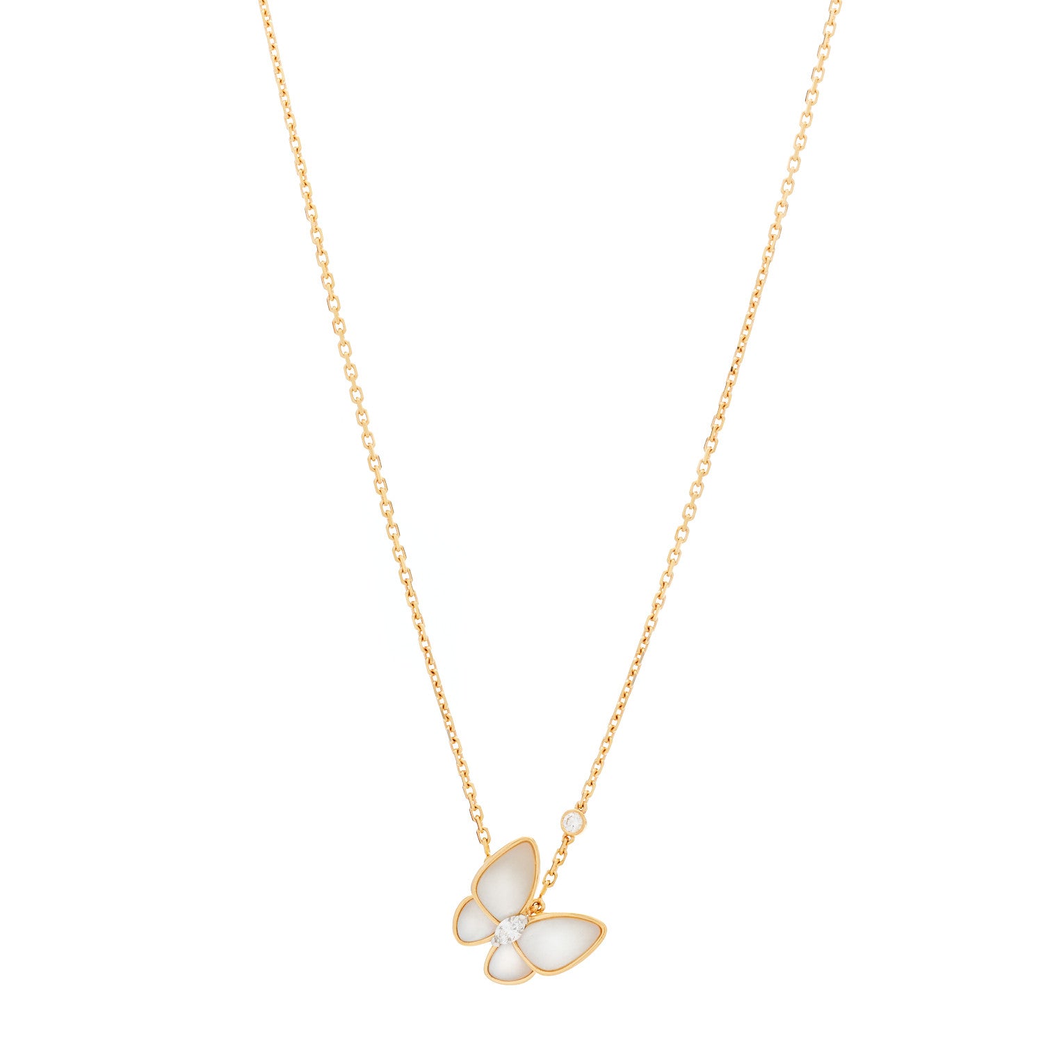 Van Cleef & Arpels 18K Rose Gold Diamond Mother of Pearl Two Butterfly Pendant Necklace 1 of 8
