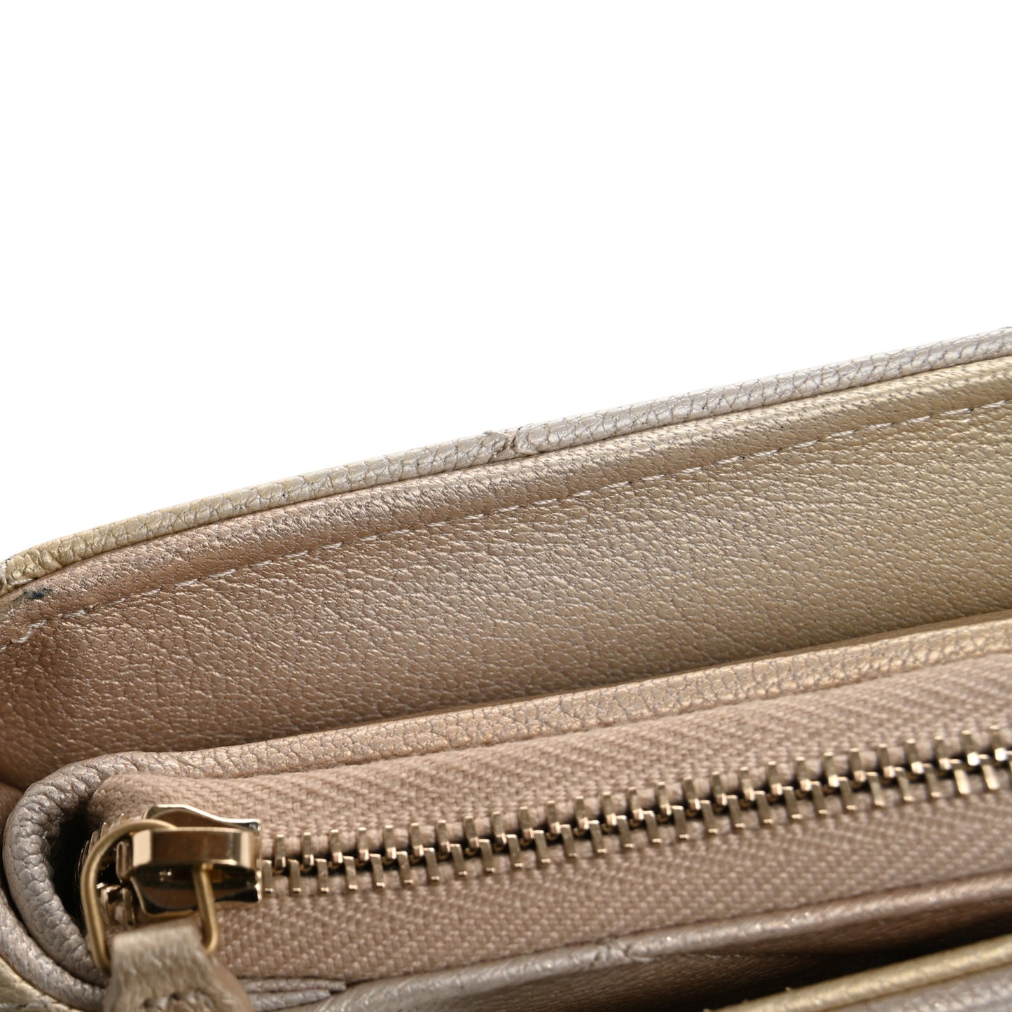 Metallic Goatskin Quilted Phone Holder Wallet on Removable Chain Gold