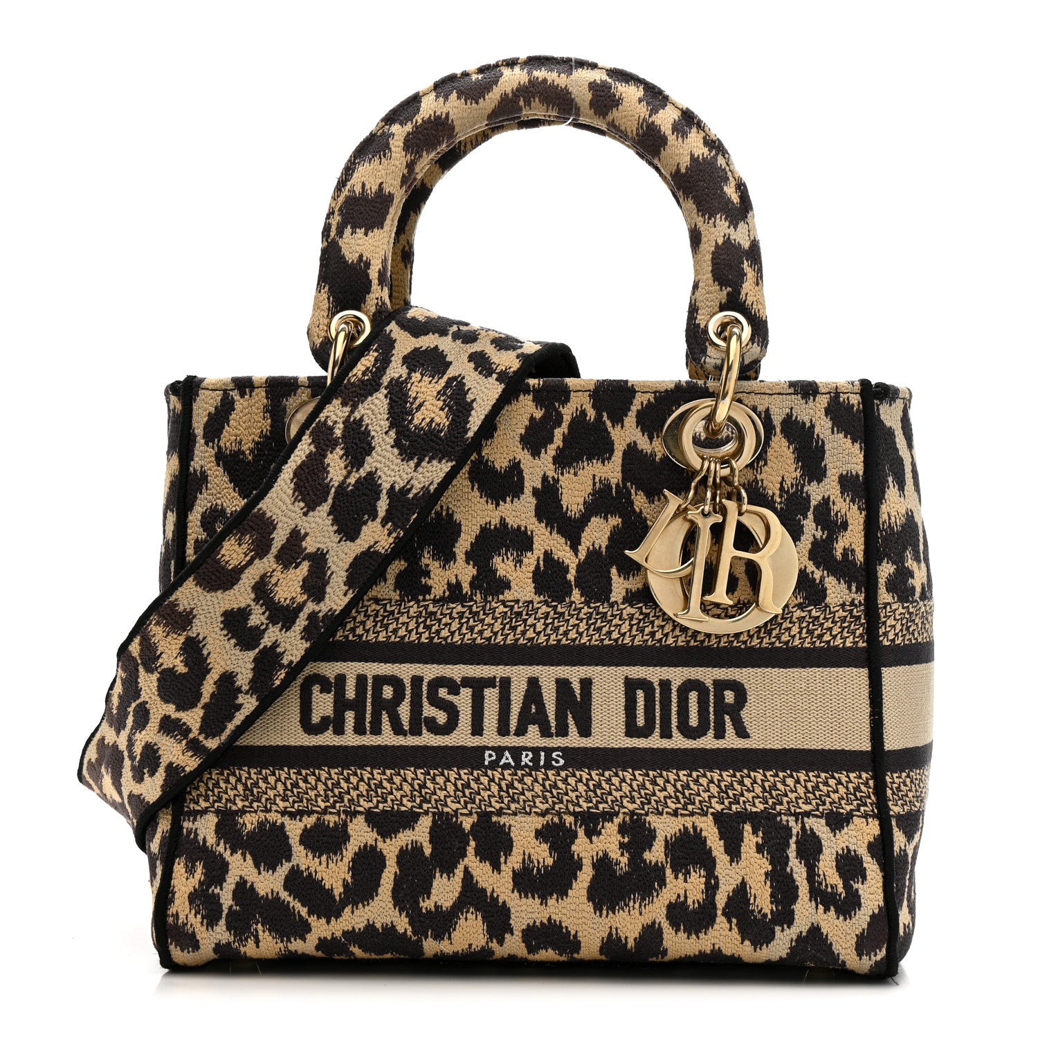 Christian Dior Canvas Medium Mizza Embroidered Lady D-Lite Beige