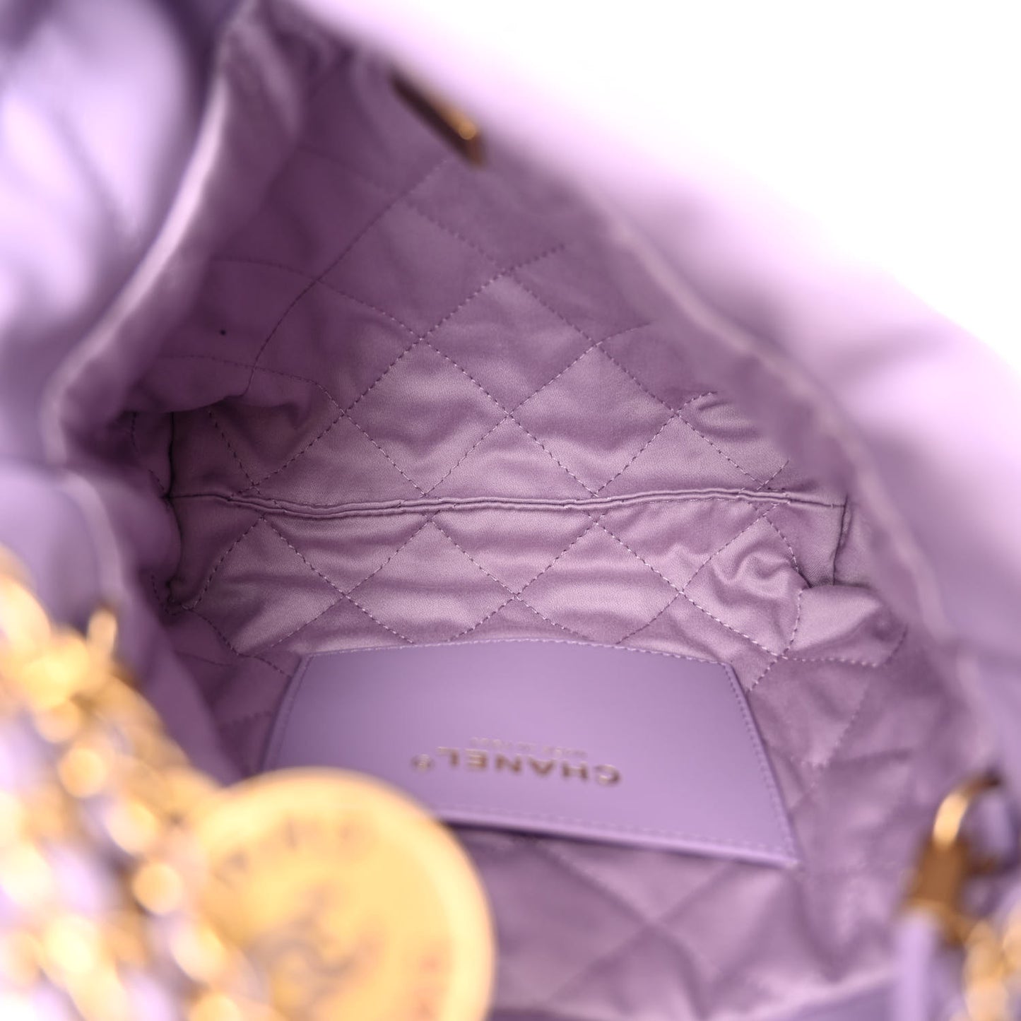 Shiny Calfskin Quilted Mini Chanel 22 Light Purple
