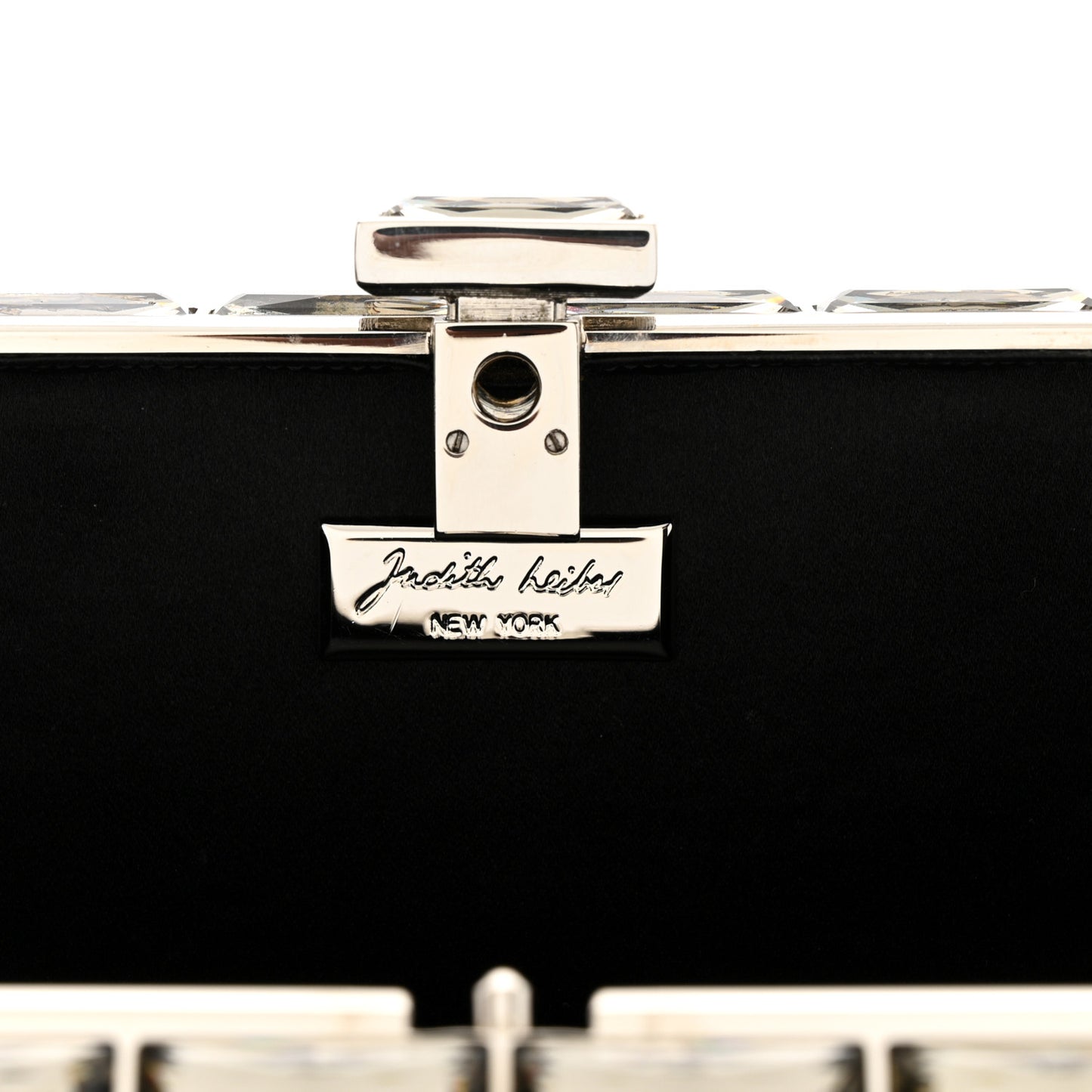 Satin Crystal Box Clutch Black Silver