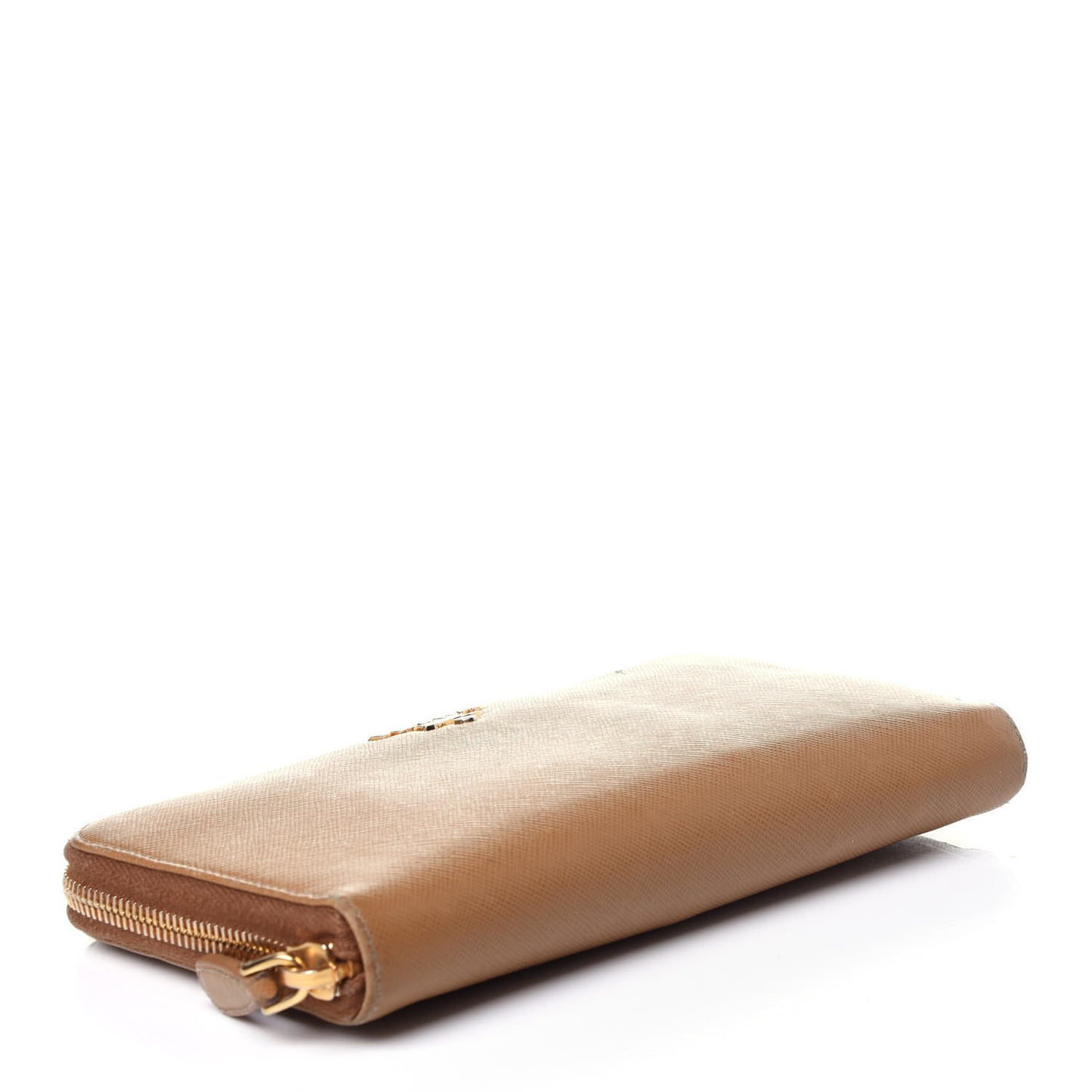 Saffiano Metal Zip Around Wallet Caramel
