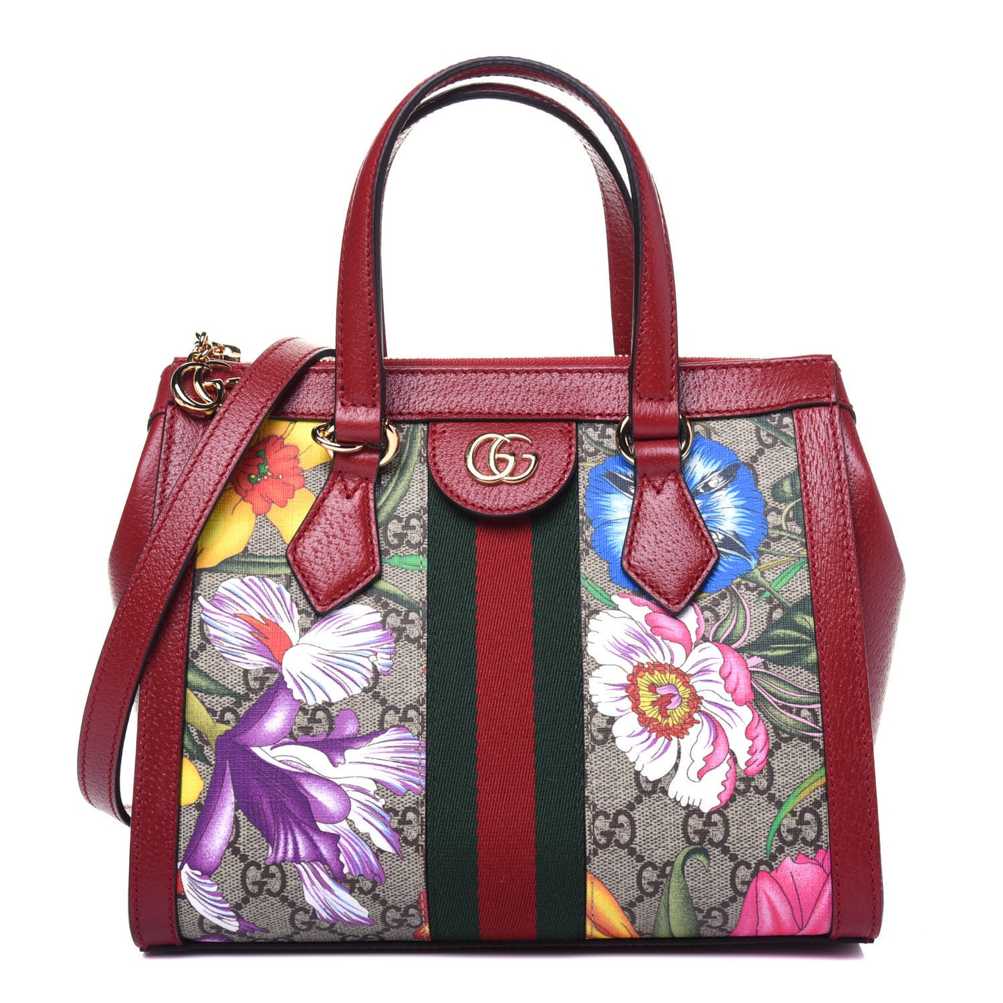 GG Supreme Monogram Flora Web Small Ophidia Tote Bag Red