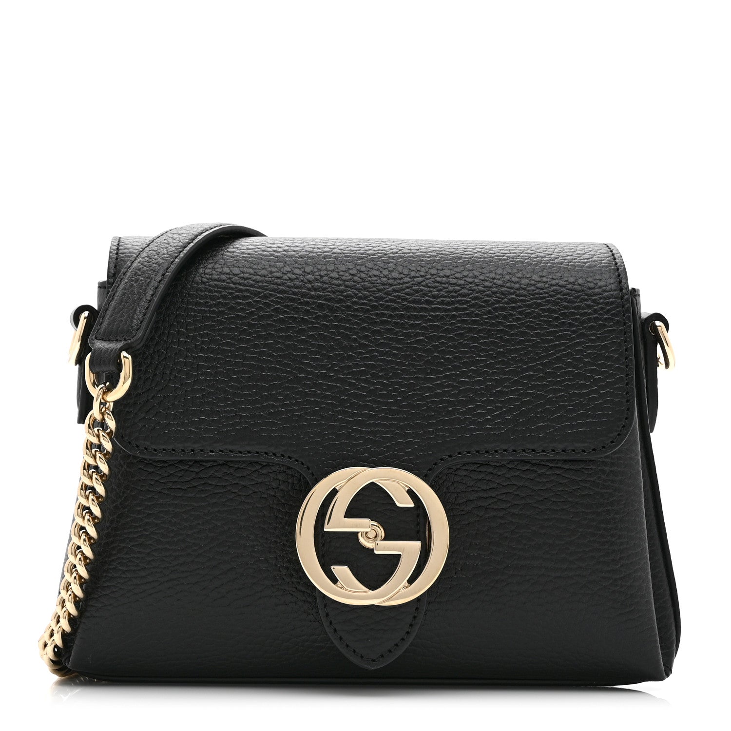 Gucci Dollar Calfskin Interlocking G Crossbody Bag Black 1880165