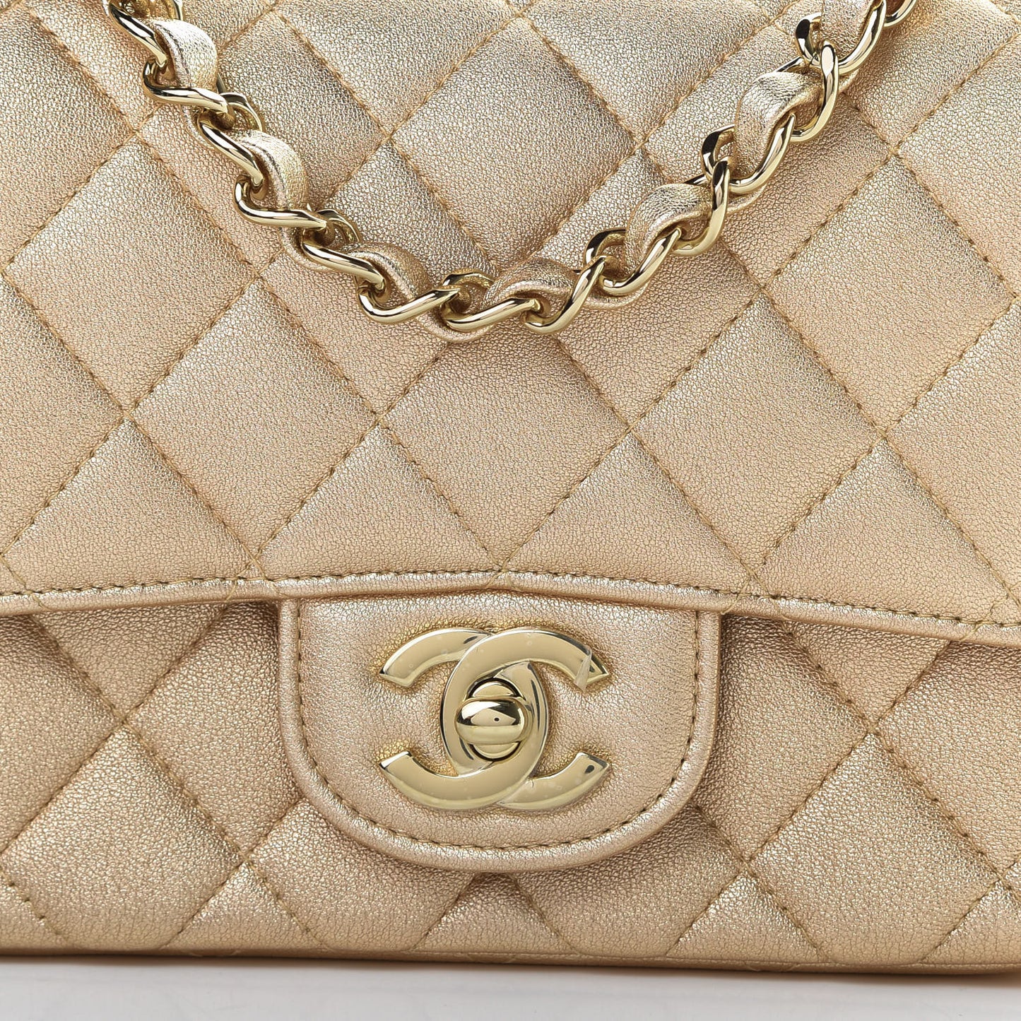 Metallic Lambskin Quilted Mini Square Flap Gold