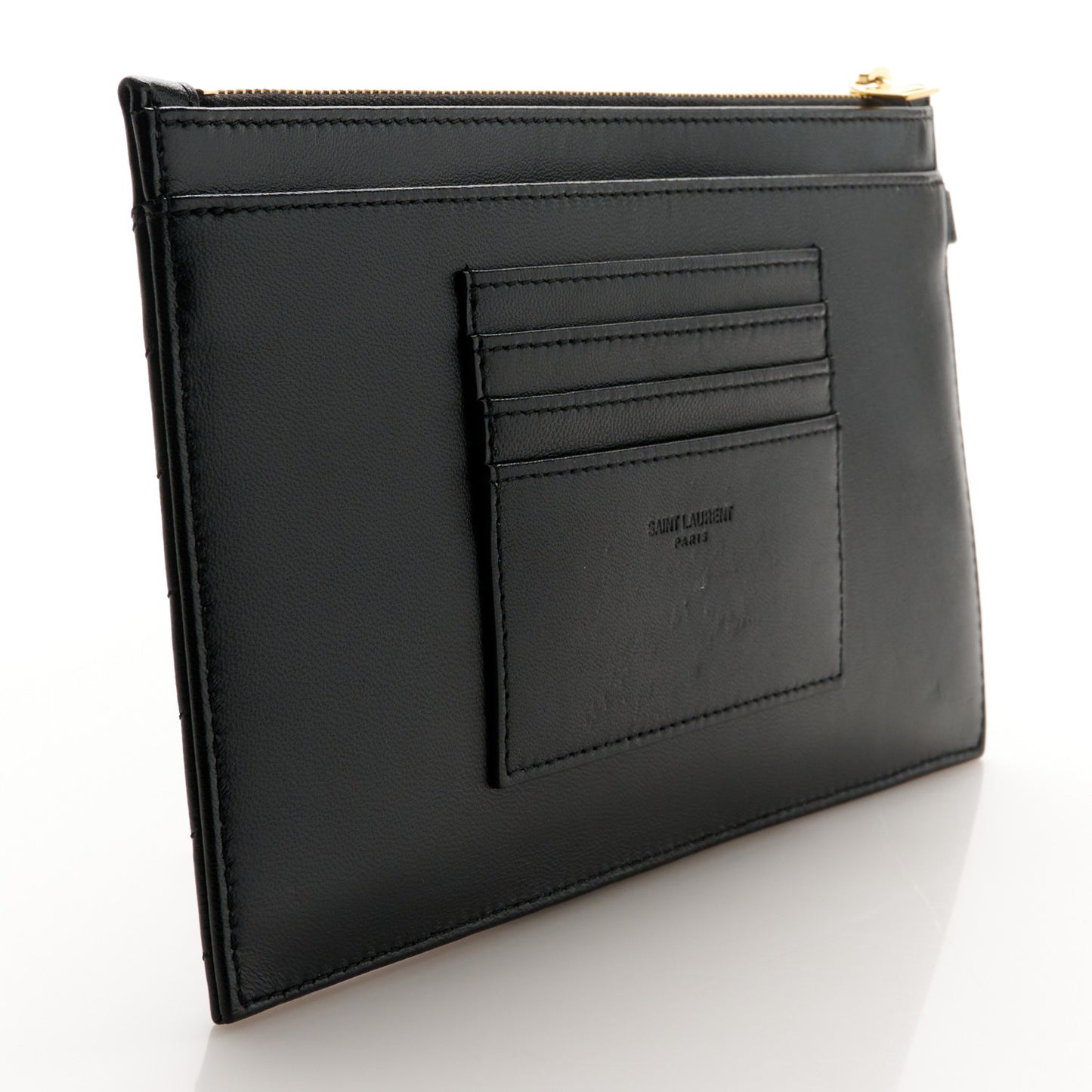 Lambskin Chevron Monogram Large Bill Pouch Black