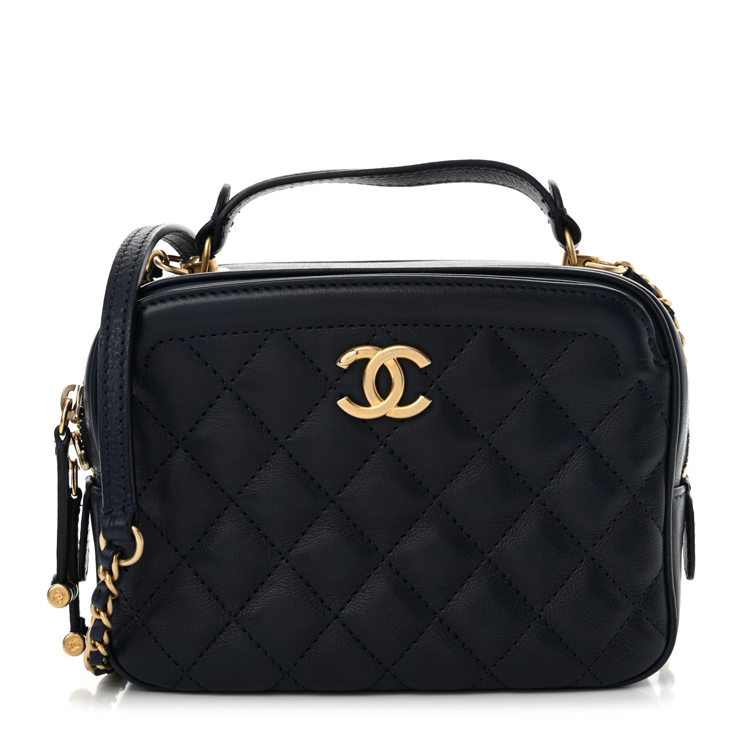 Chanel Calfskin Quilted CC Small Vanity Case Navy 1 of 13