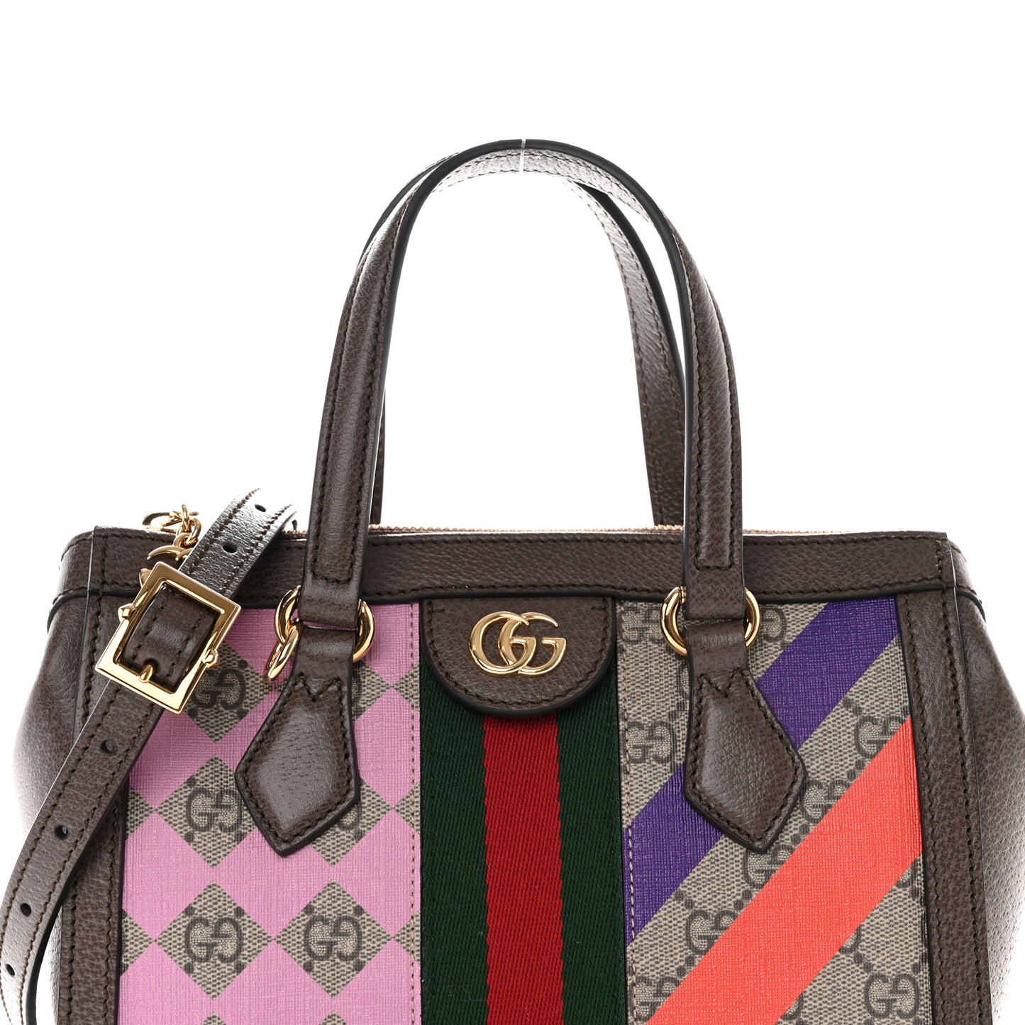 GG Supreme Monogram Equestrian Web Small Ophidia Tote Bag Beige Multicolor New Acero