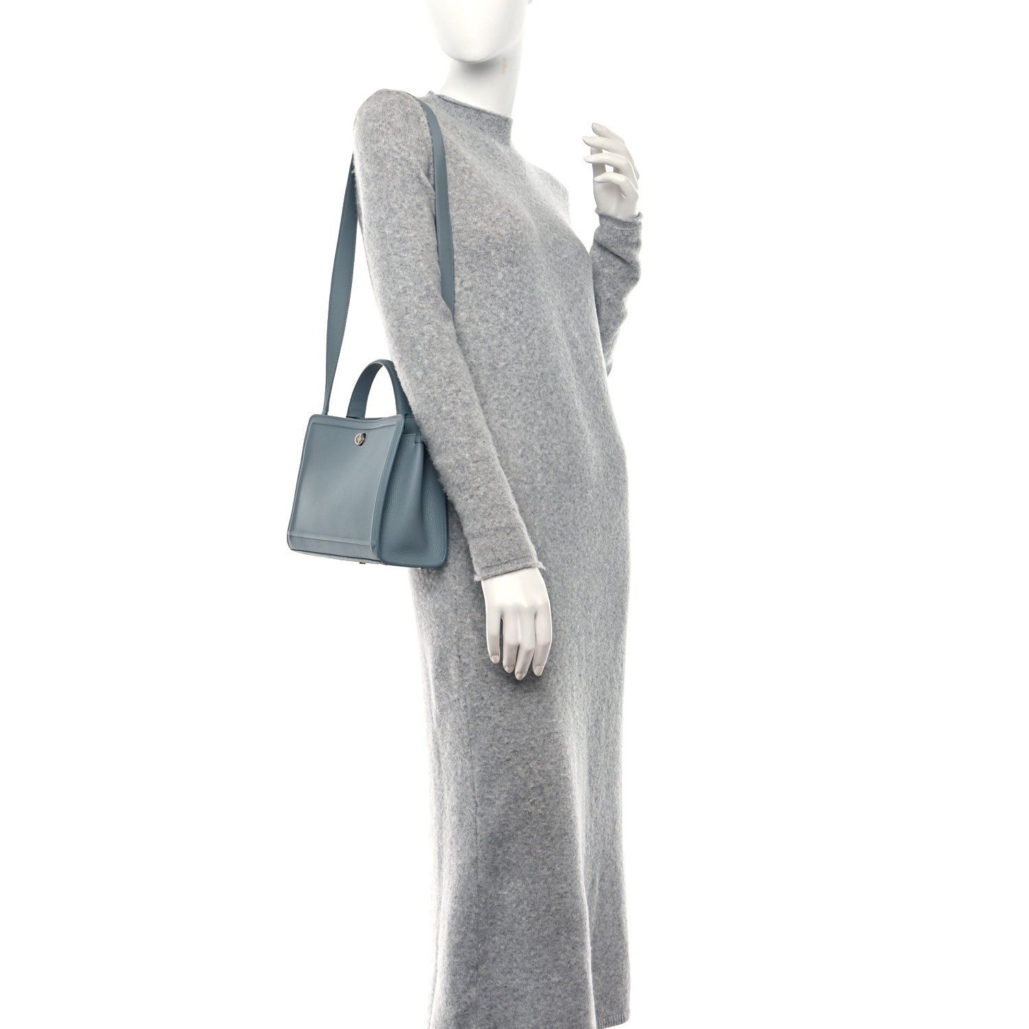 Loro Piana Grained Calfskin Cluisee Petite Top Handle Bag Sky Blue 2 of 10