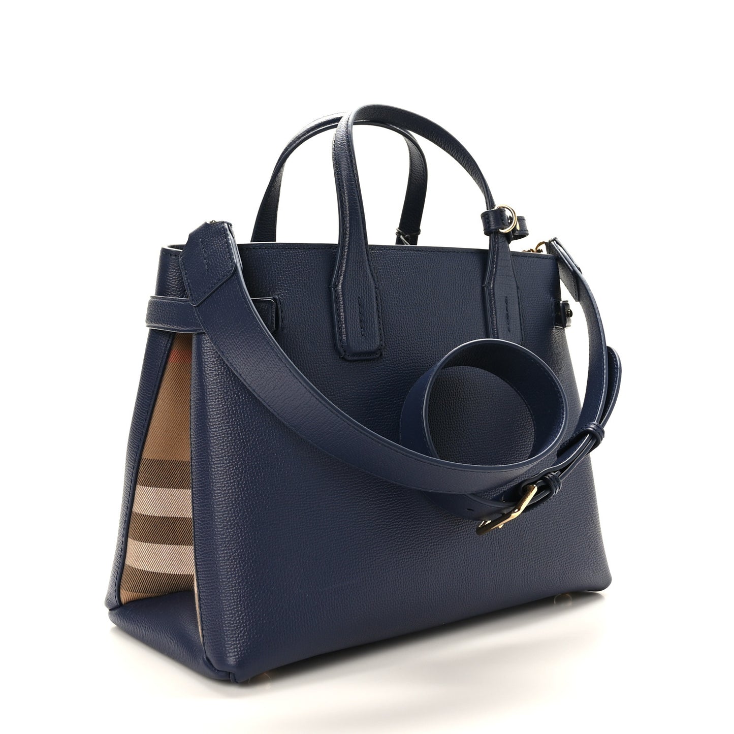 Derby Calfskin House Check Medium Banner Tote Ink Blue