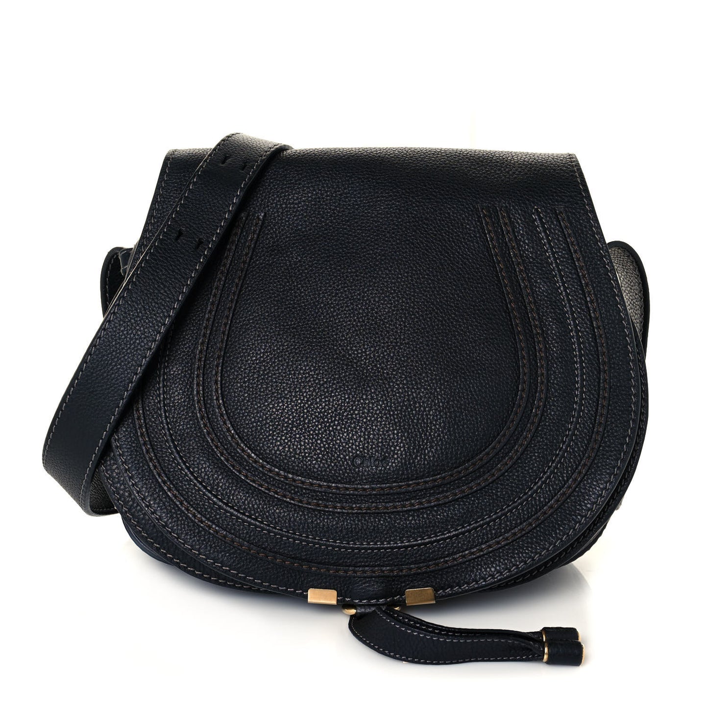 Calfskin Medium Marcie Round Crossbody Bag Black