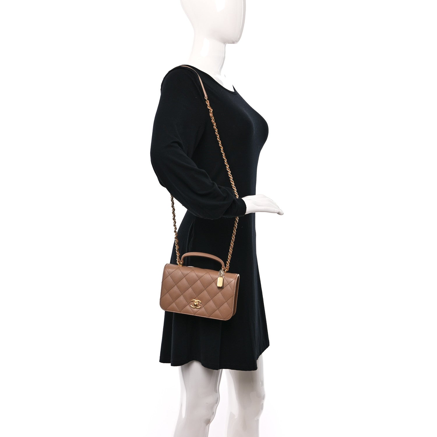 Chanel Caviar Quilted Mini Top Handle Flap Camel 2 of 11