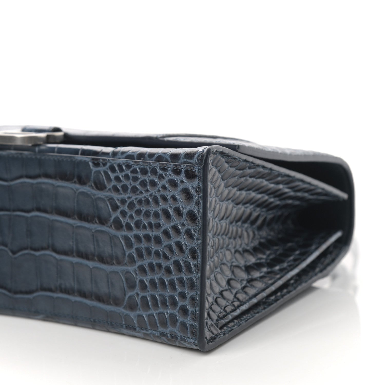 Balenciaga Shiny Calfskin Crocodile Embossed Medium Hourglass Top Handle Bag Denim Blue 10 of 11