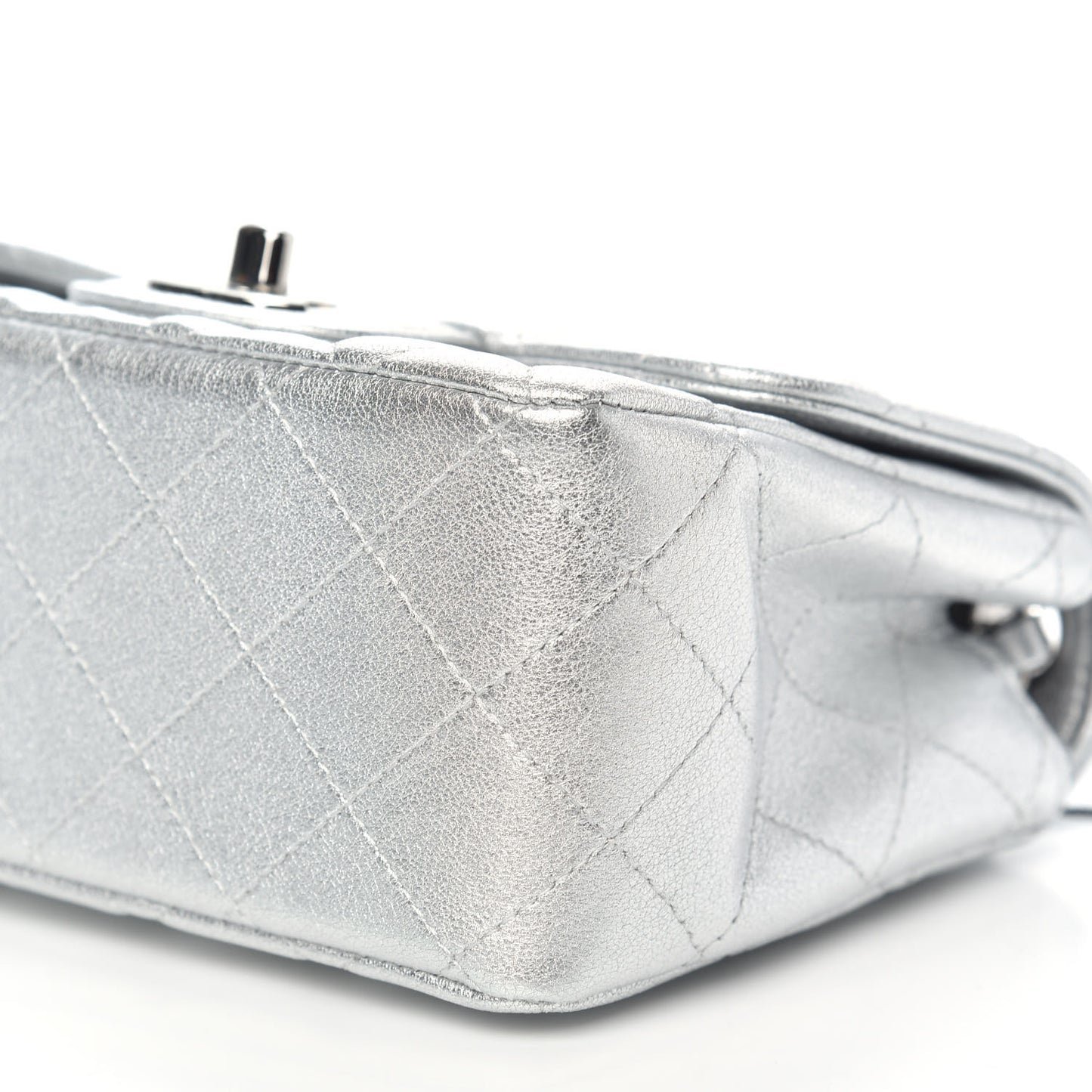 Metallic Lambskin Quilted Mini Square Flap Silver