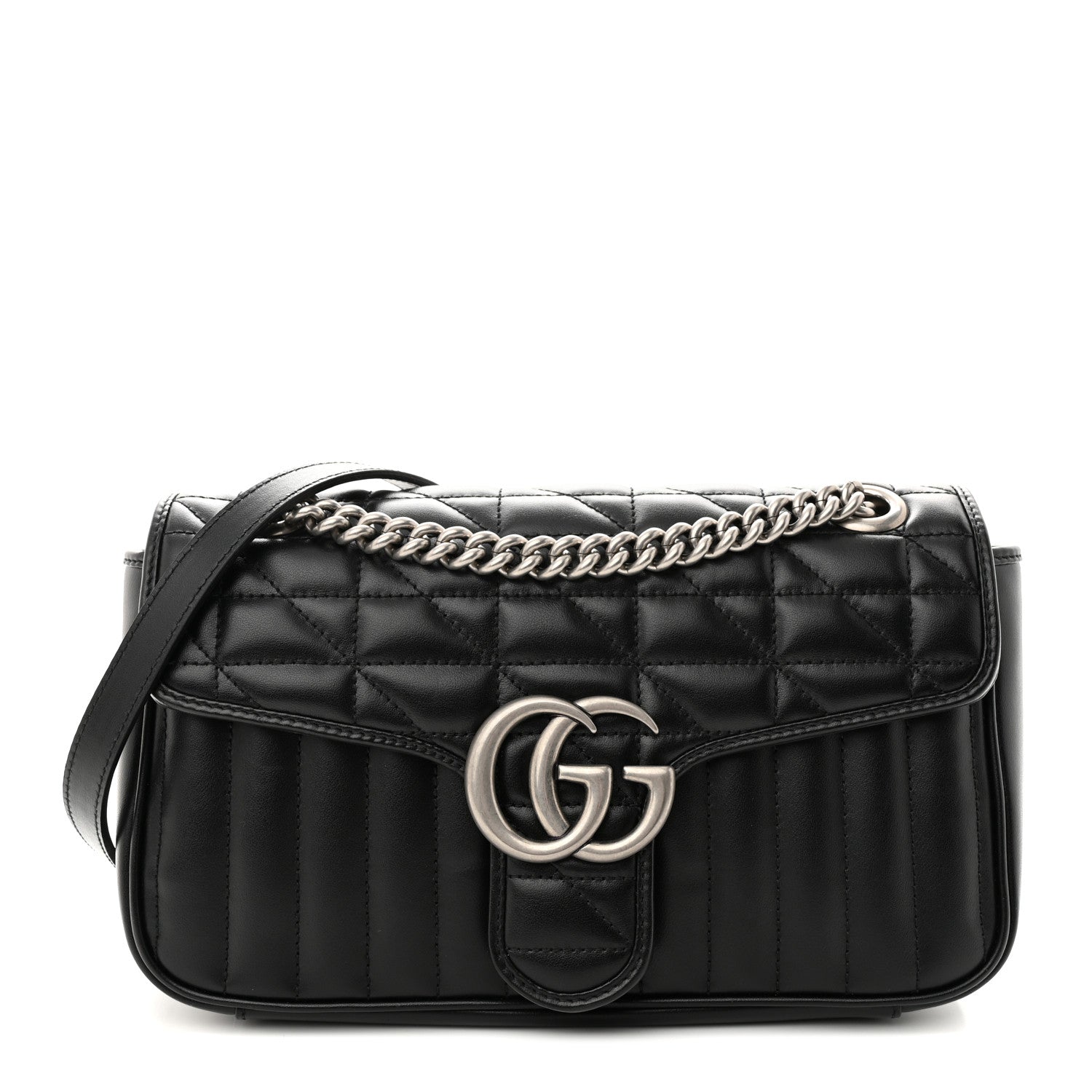 Gucci Calfskin Matelasse Aria Small GG Marmont Shoulder Bag Black 1 of 10