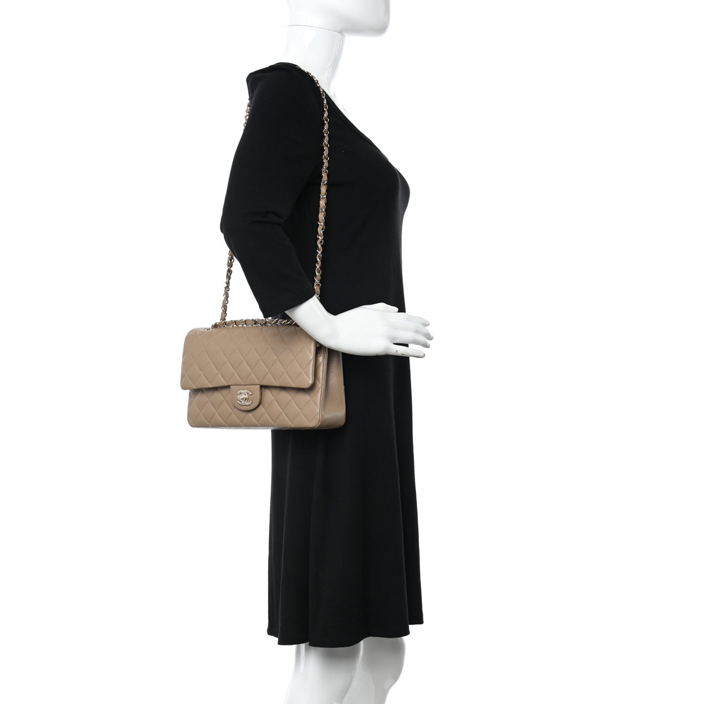 Caviar Quilted Medium Double Flap Beige