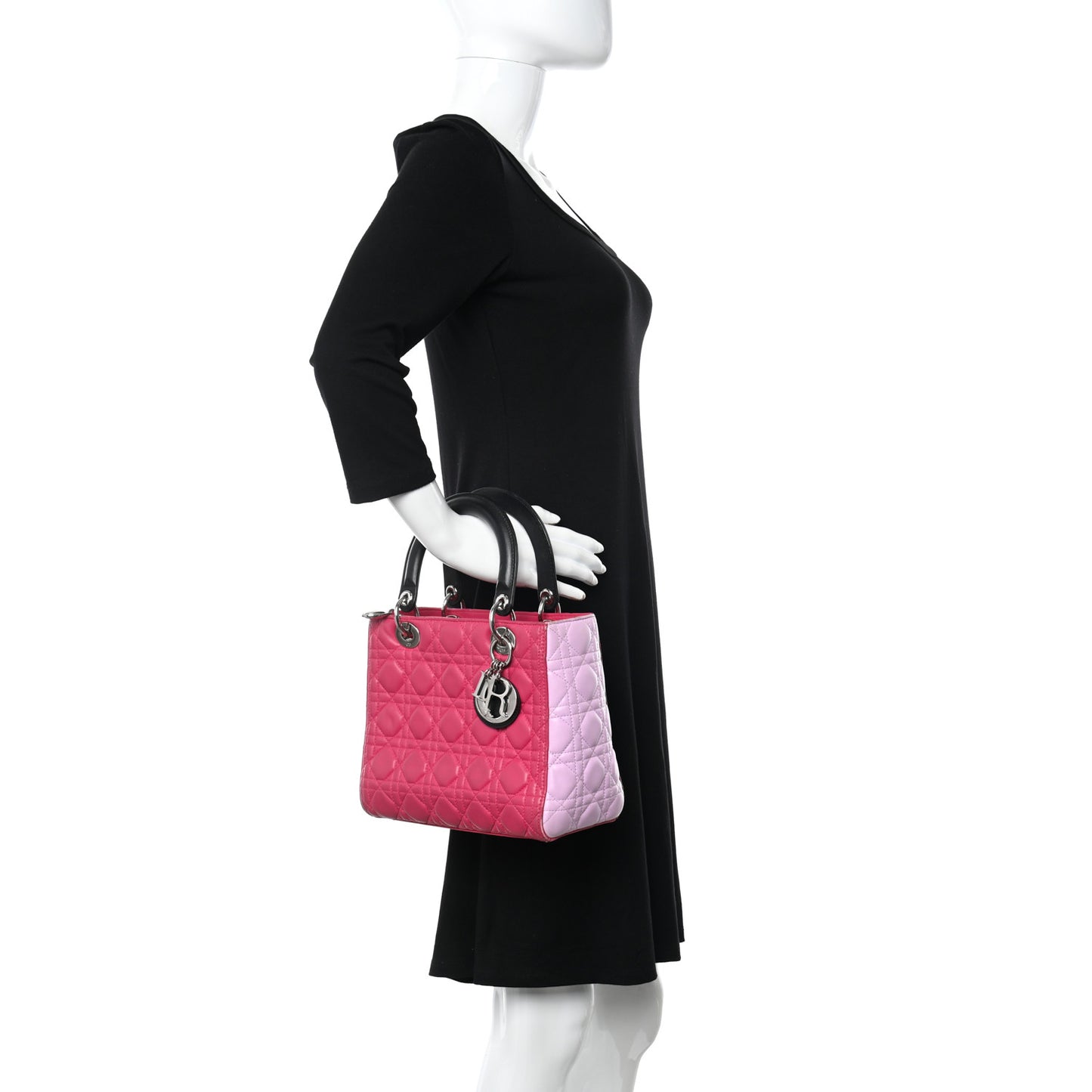 Lambskin Cannage Medium Tri-Color Lady Dior Fuchsia Anemone Black