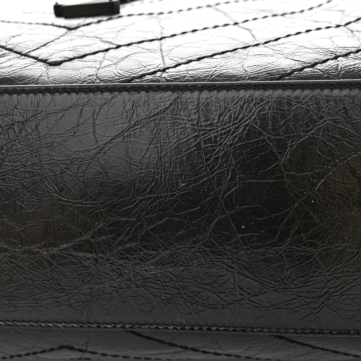 Crinkled Calfskin Matelasse Monogram Large Niki Shopper Tote Black