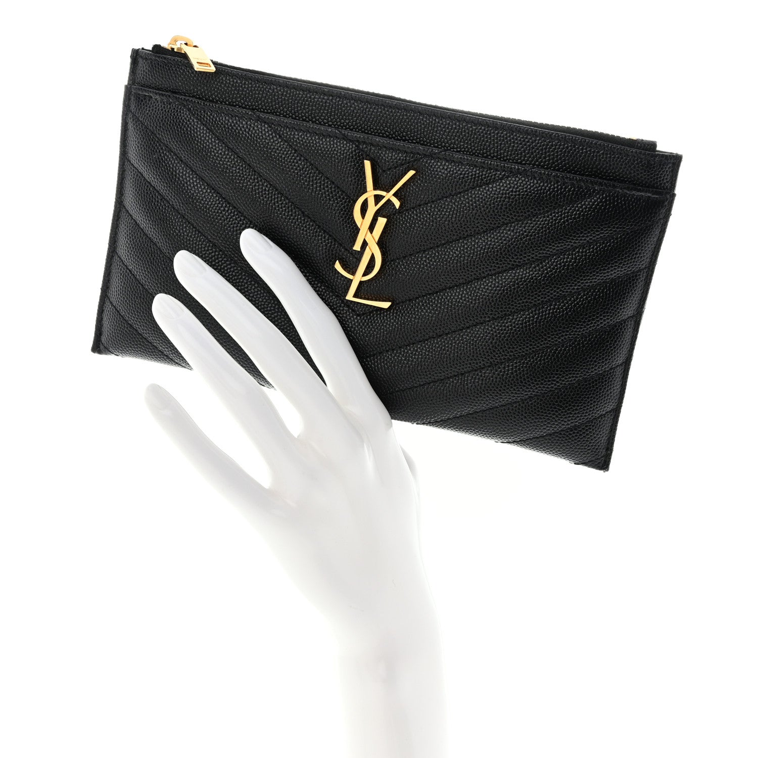 Saint Laurent Grain De Poudre Chevron Monogram Bill Pouch Black 2 of 7