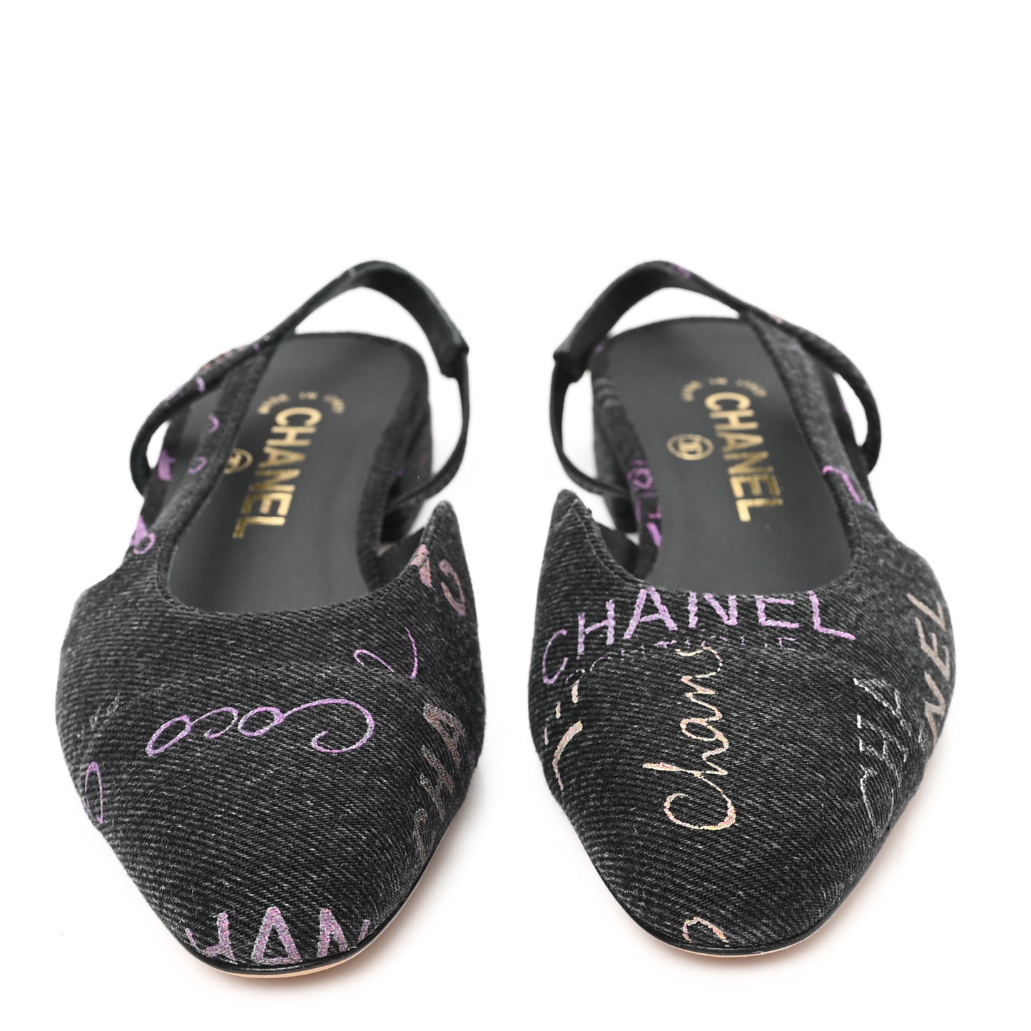 Denim Cap Toe Denim Mood Slingback Flats 36 Black Multicolor