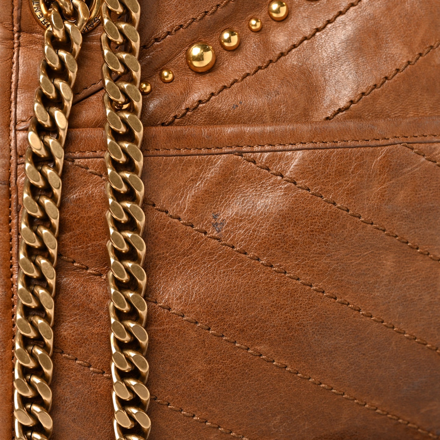 Crinkled Calfskin Matelasse Monogram Medium Niki Chain Satchel Brown