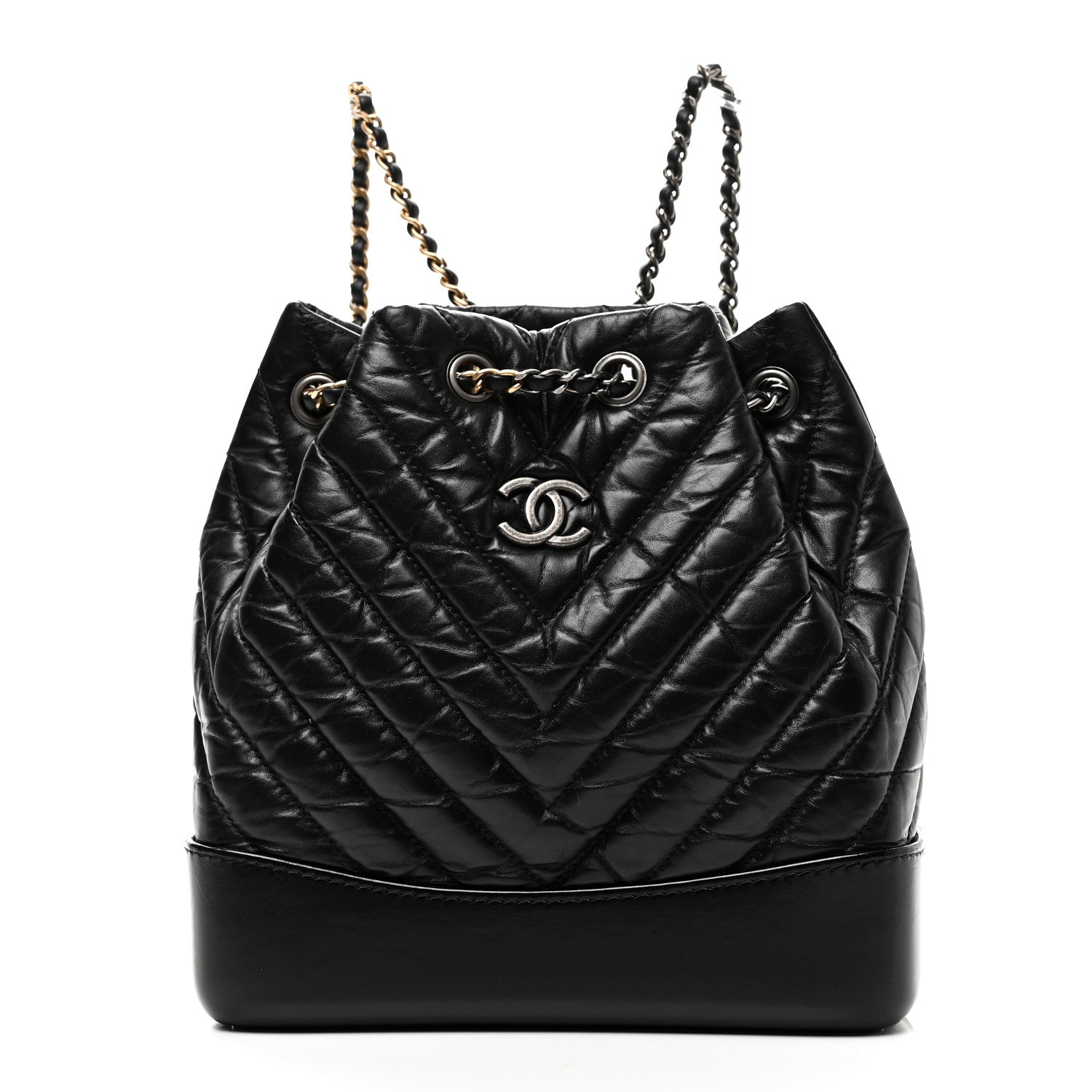 chanel black leather chevron backpack Chanel Gabrielle Backpack Small Black