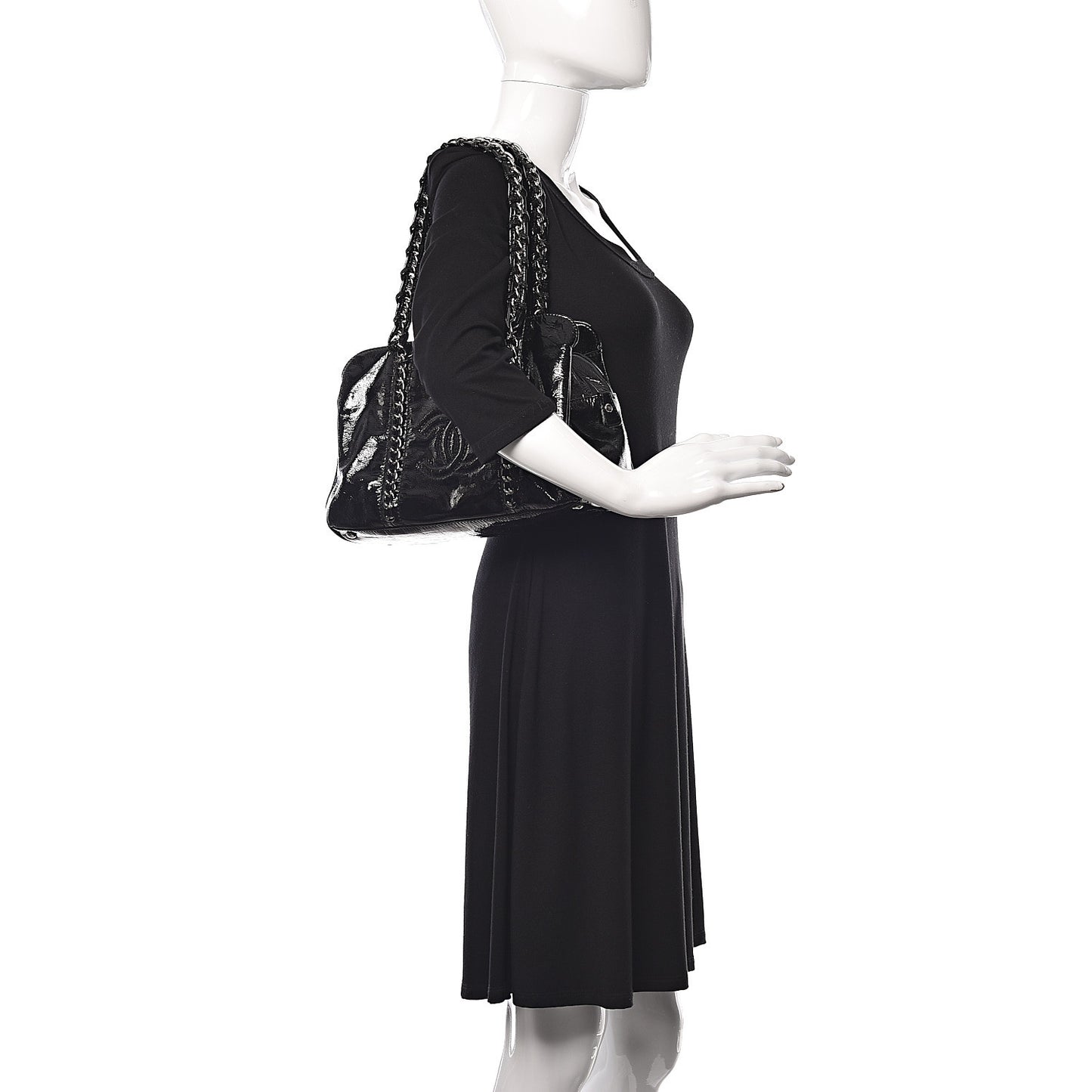 Patent Calfskin Small Luxe Ligne Tote Black