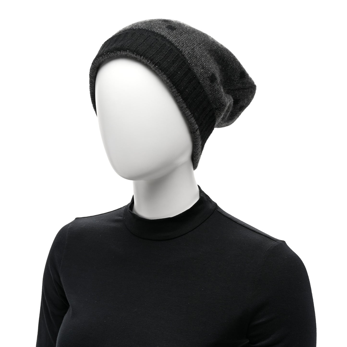 Cashmere GG Monogram Beanie Hat M Grey Black