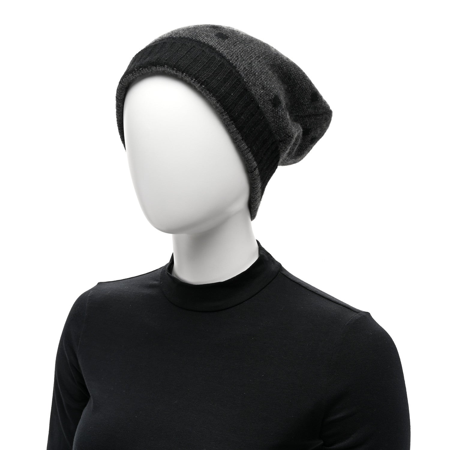 Gucci Cashmere GG Monogram Beanie Hat M Grey Black 2 of 5