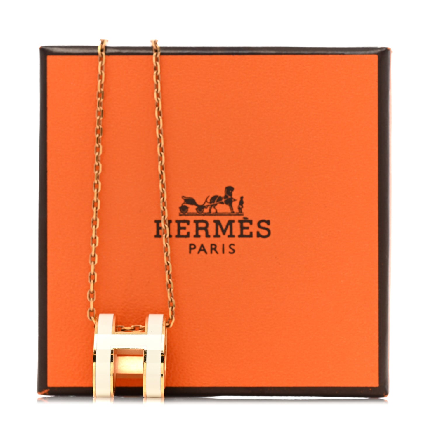 Lacquered Rose Gold Pop H Pendant Necklace White