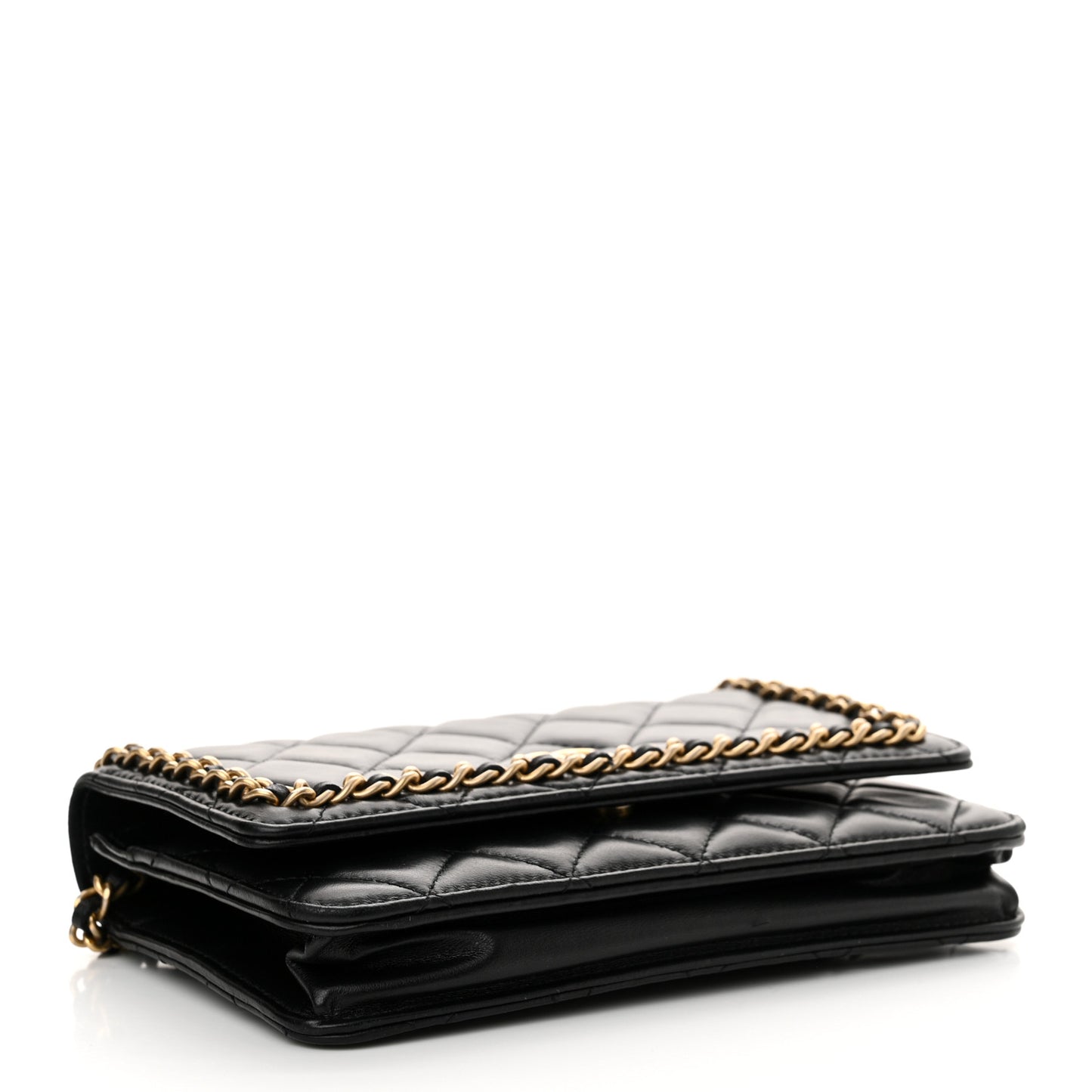 Lambskin Quilted Chain Around Wallet On Chain WOC Black