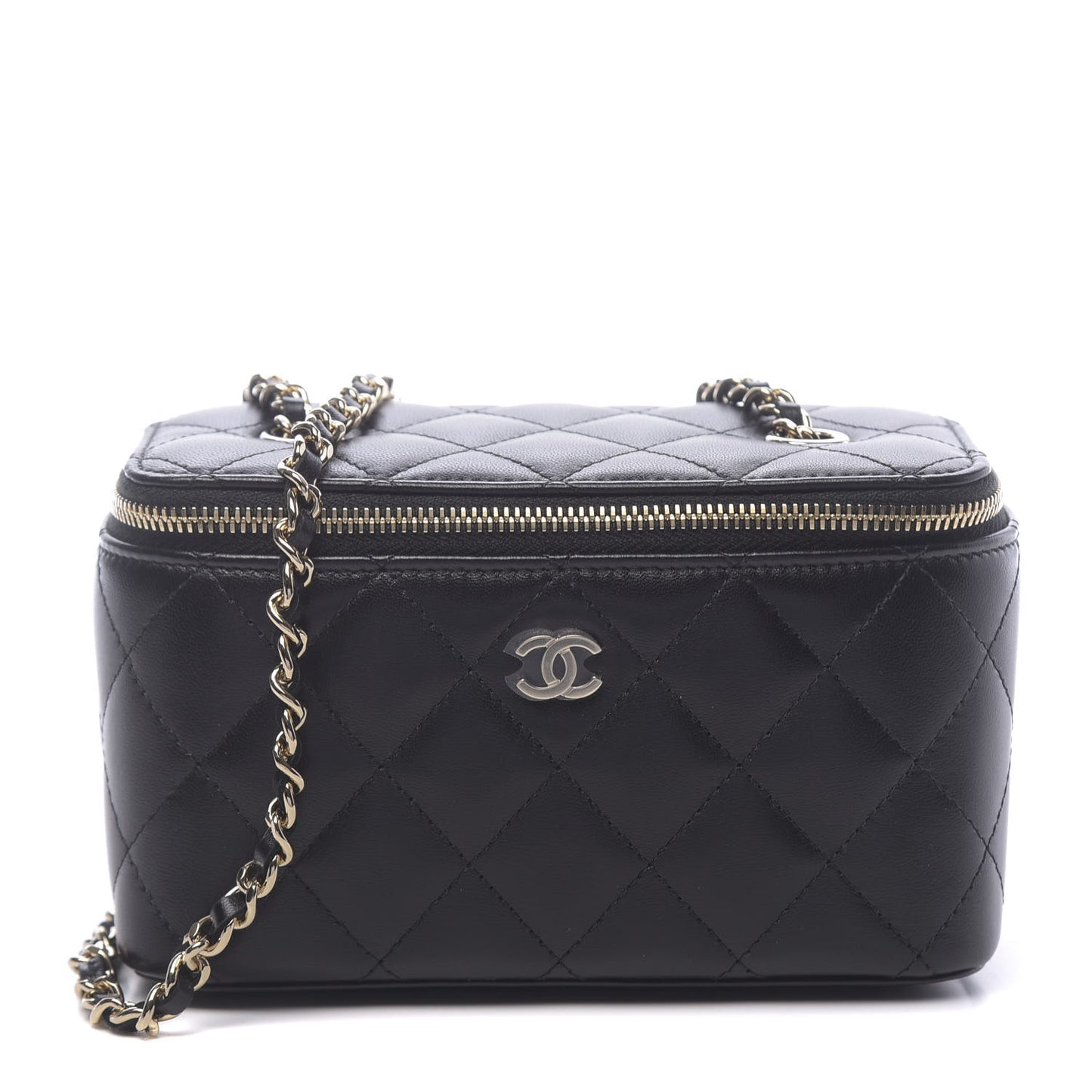 Lambskin Quilted Small Vanity Case With Chain Black