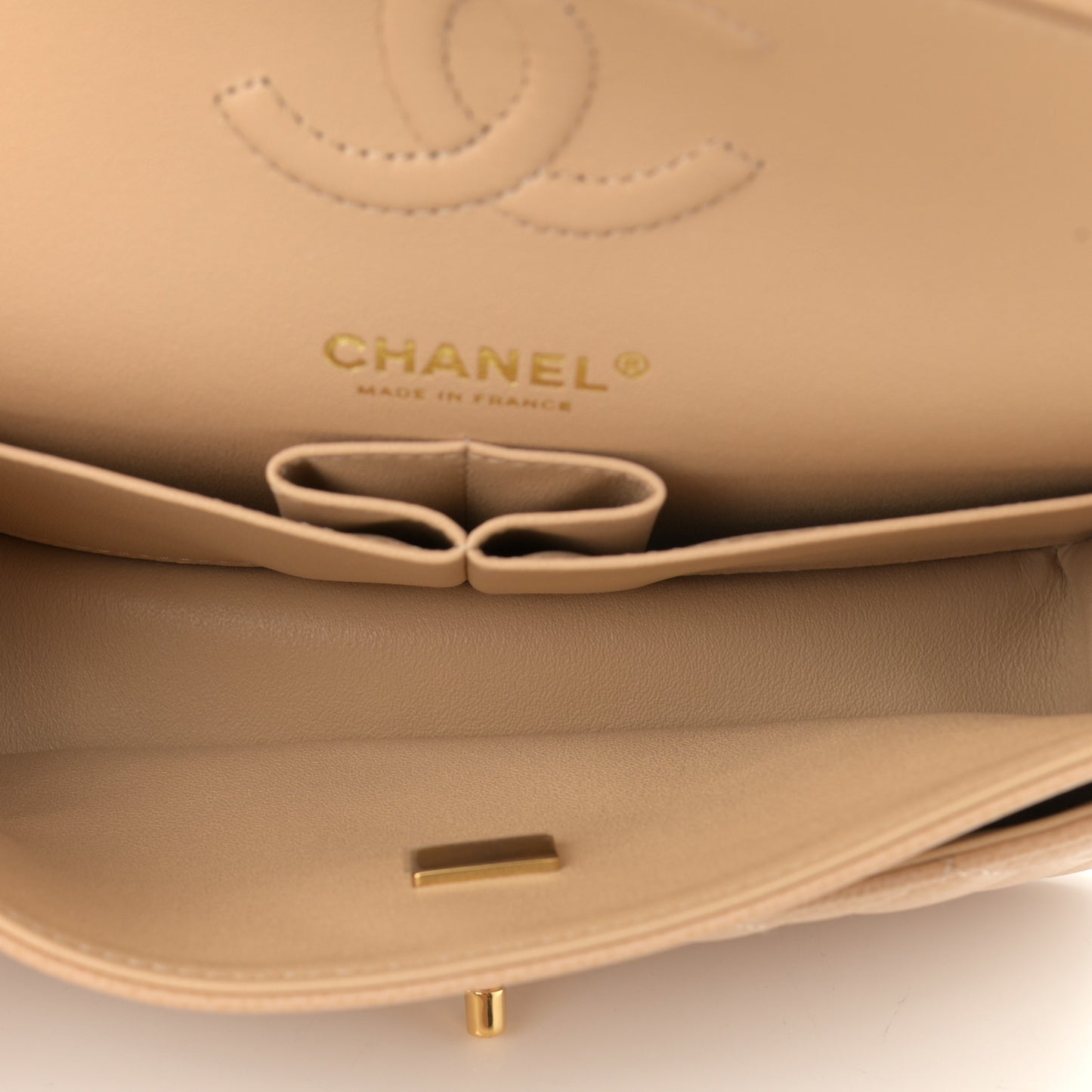 Caviar Quilted Small Double Flap Beige