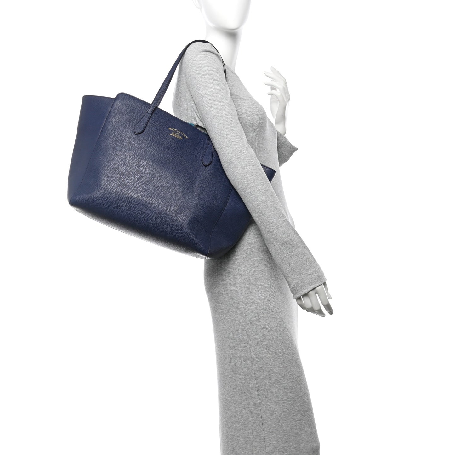 Dollar Calfskin Medium Swing Tote Marine Deep Cobalt