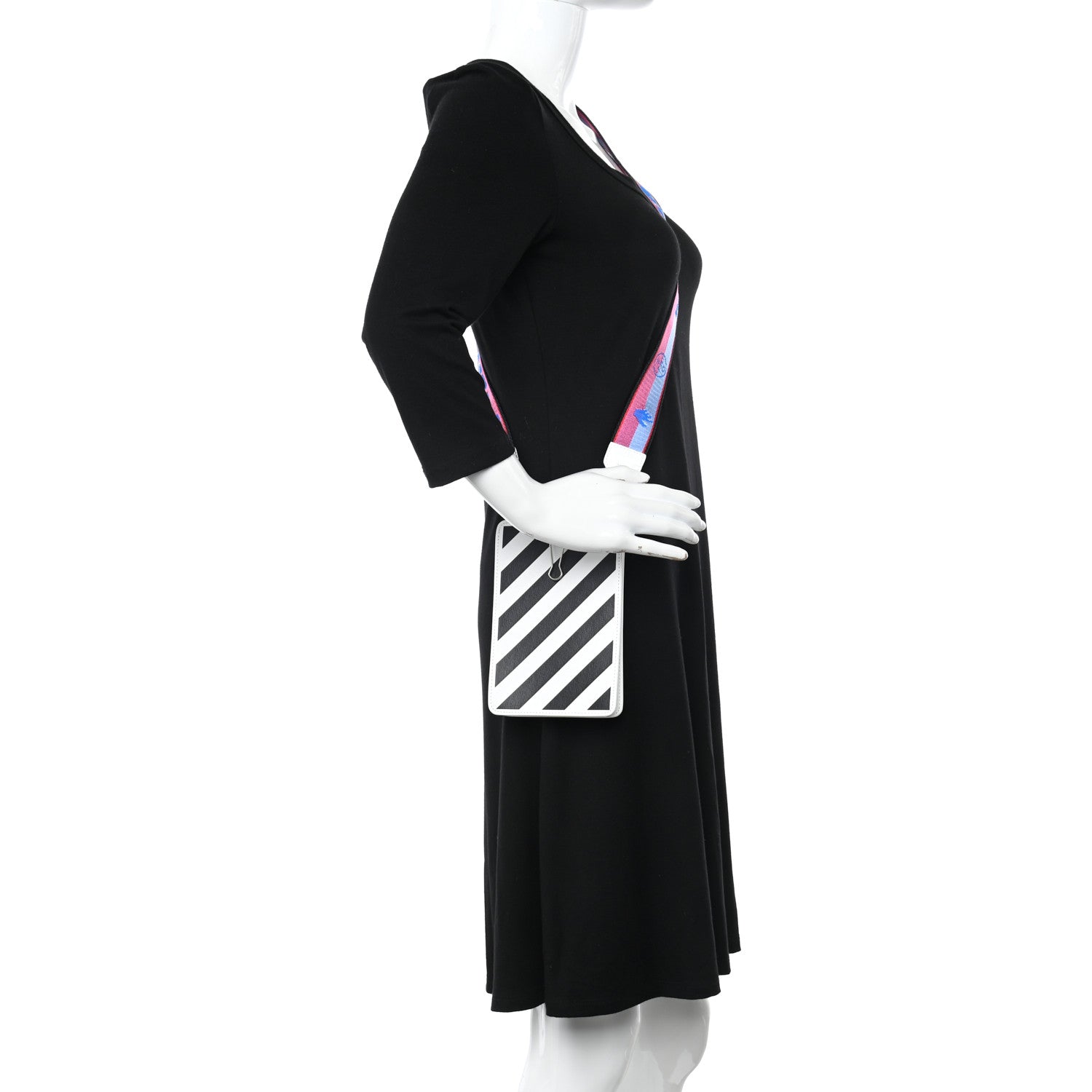 Off-White Saffiano Striped Phone Bag Black White 2 of 7