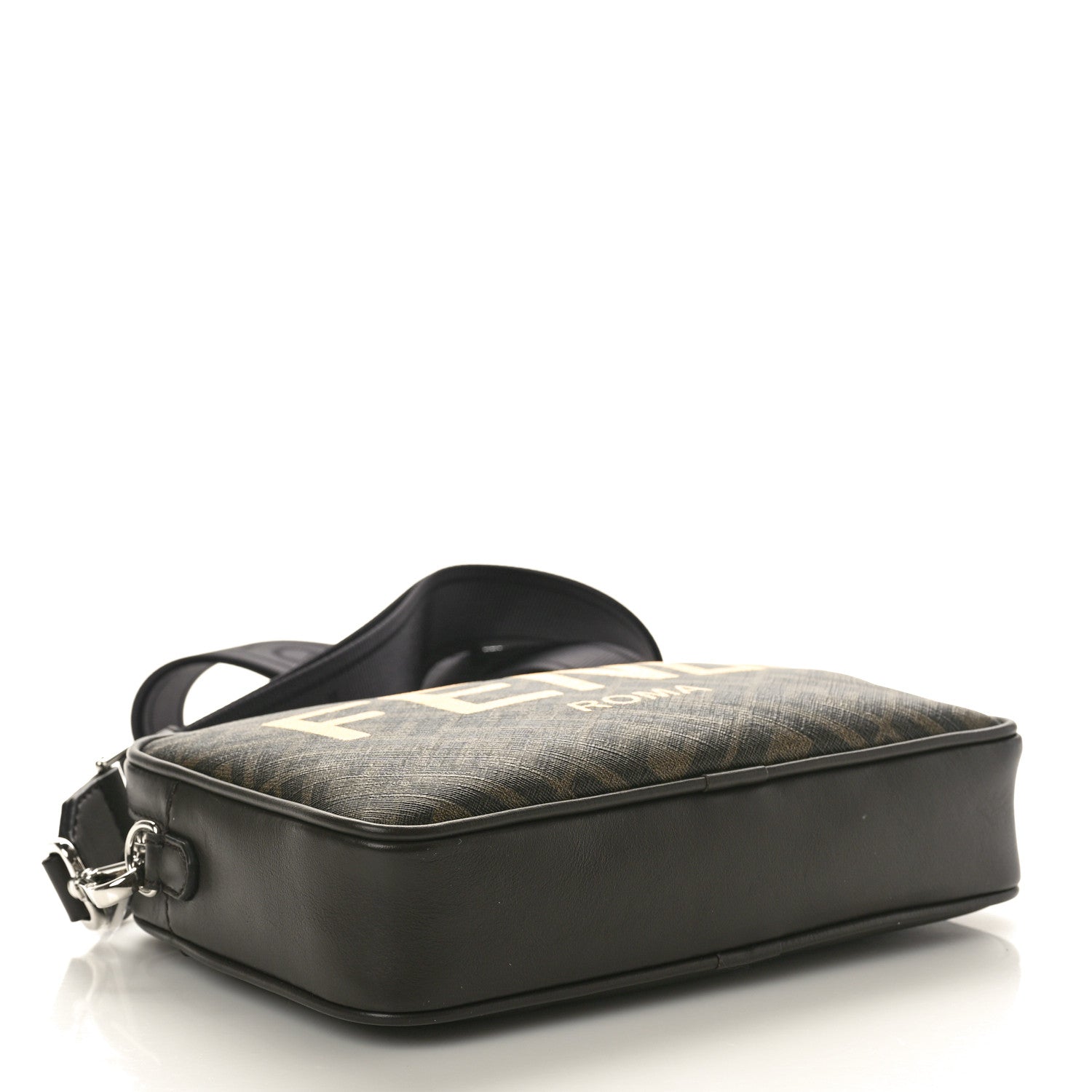 Fendi Shiny Glazed Fabric Vitello Cover FF 1974 Logo Medium Camera Case Tobacco Moro Giallo Ebano 6 of 9