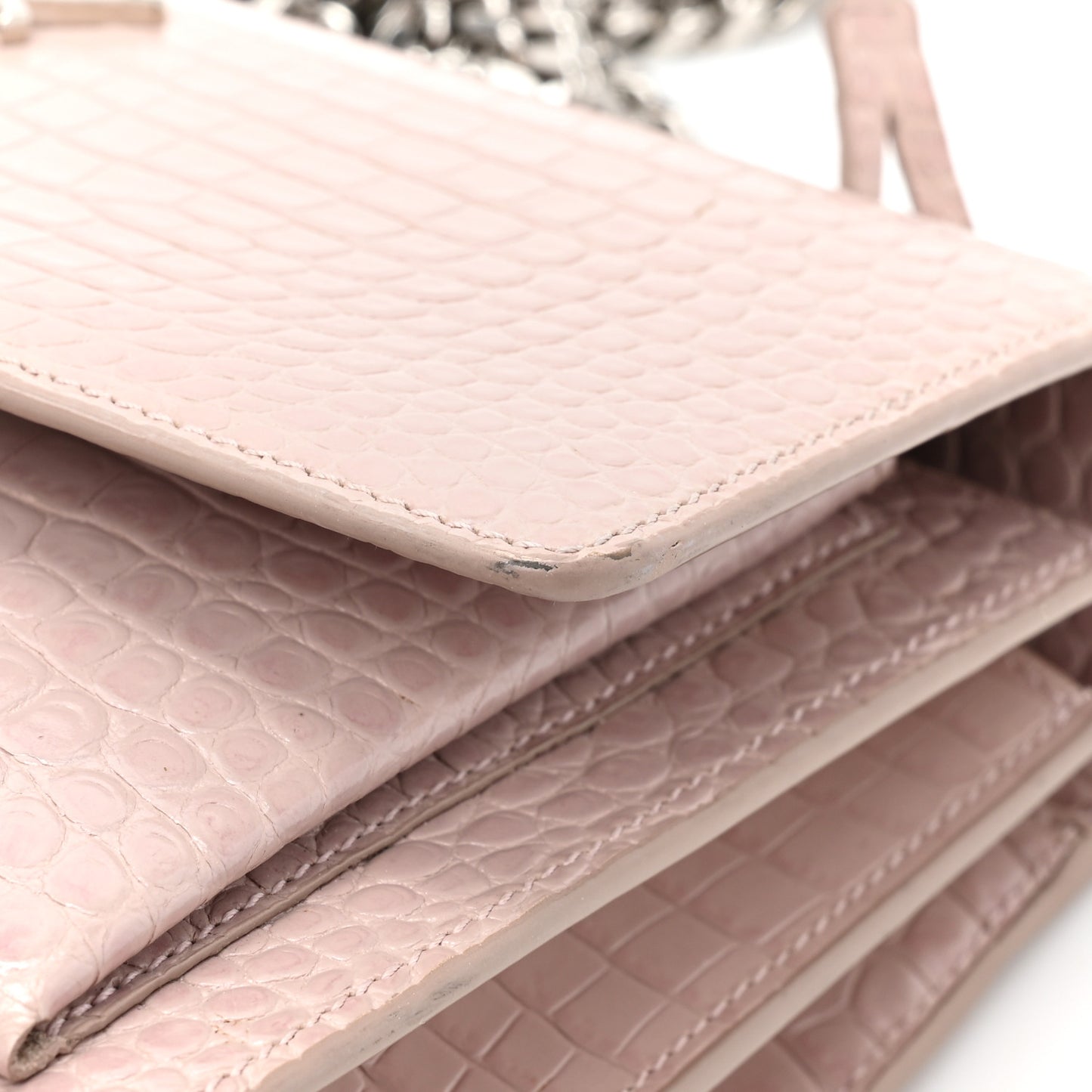 Calfskin Crocodile Embossed Medium Monogram Sunset Powder Pink