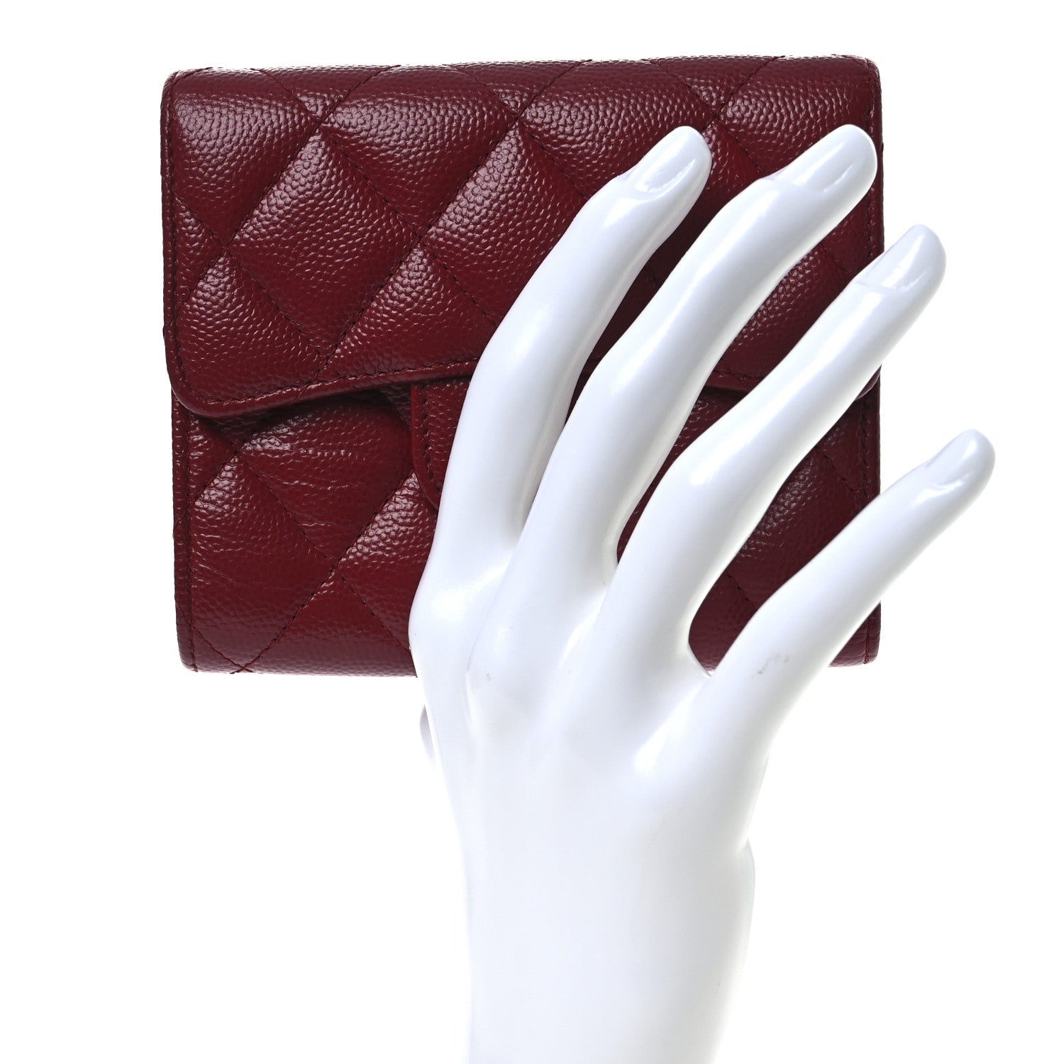 Chanel Caviar Quilted Compact Flap Wallet Dark Red 2 of 11