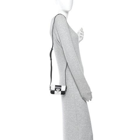 Vitello Chess Mini Rockstud Flip Lock Crossbody Bag Black White