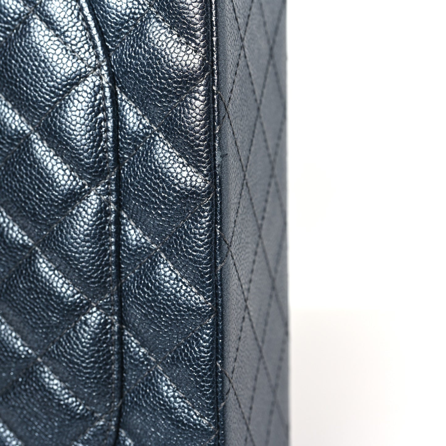 Metallic Caviar Quilted Maxi Double Flap Charcoal