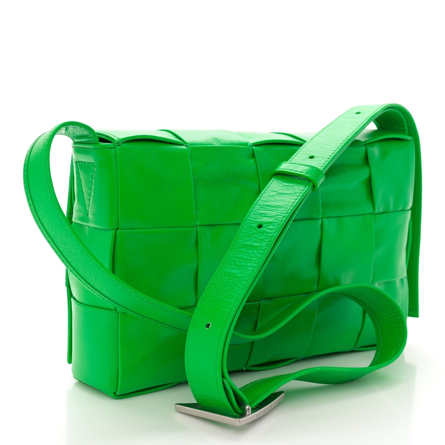 Paper Calfskin Maxi Intreccio Cassette Crossbody Bag Grass