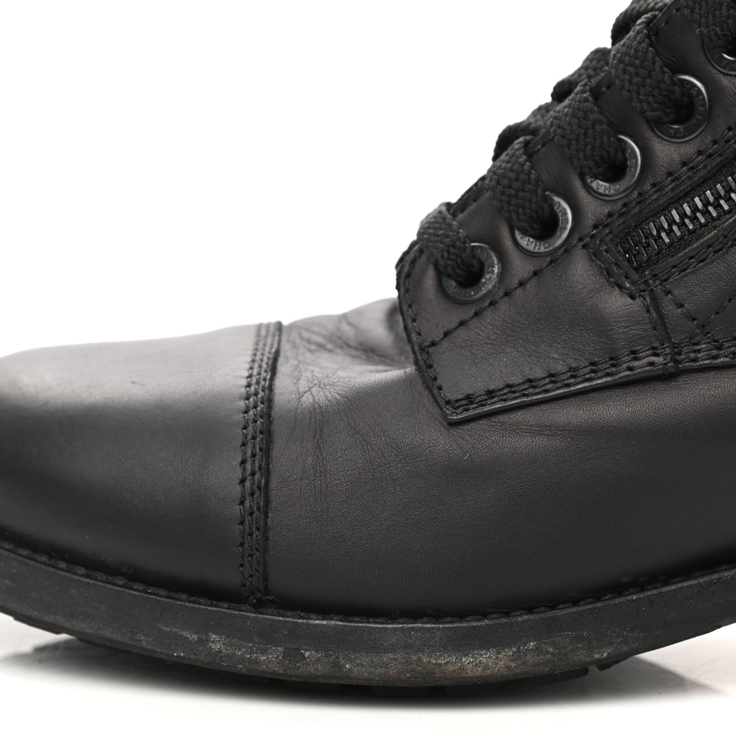 Chanel Calfskin Shearling Quilted Cap Toe Combat Boots 39.5 Black 8 of 9