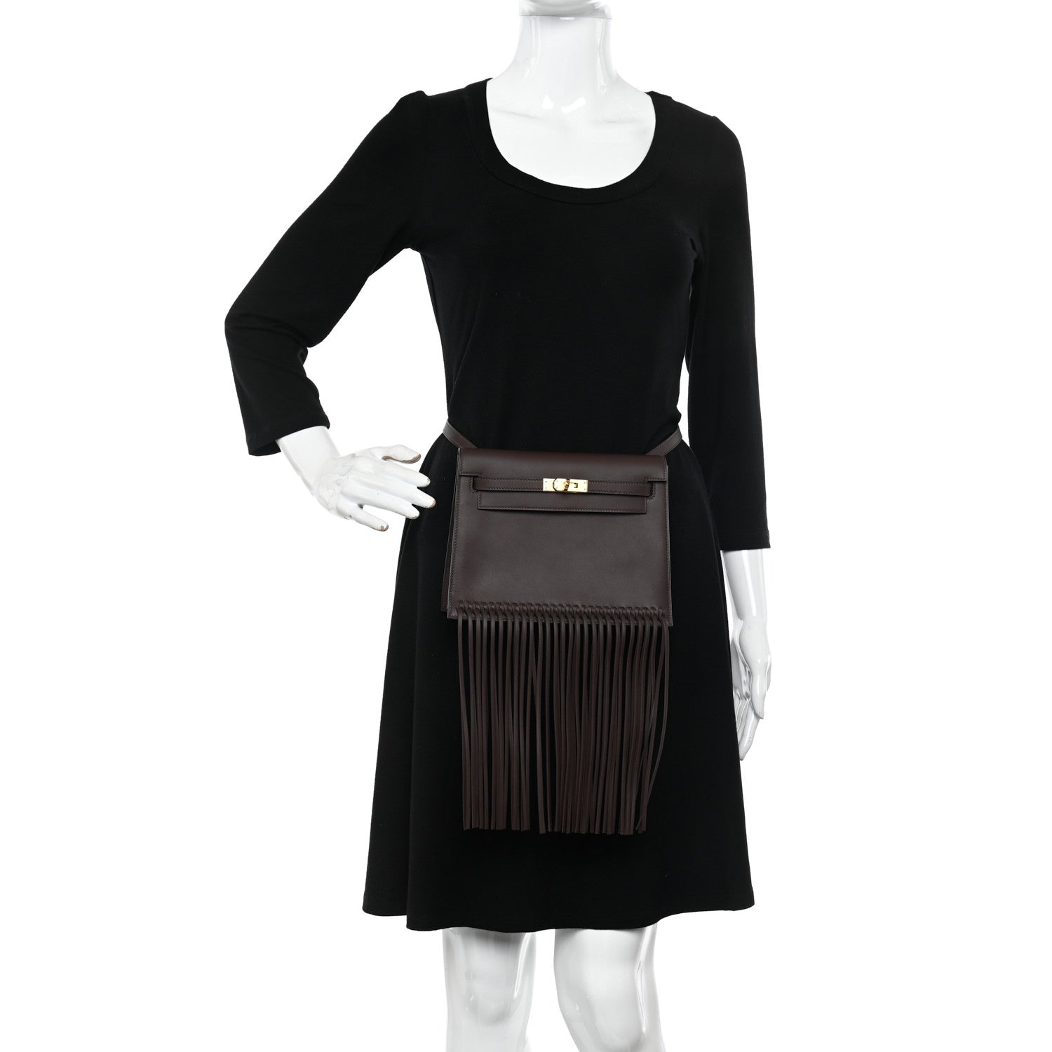 Hermes Swift Kelly Danse Anate Fringed Belt Bag Moka 3 of 11