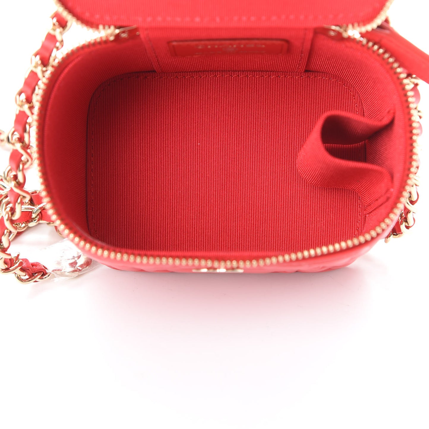 Lambskin Camellia Embossed Mini Vanity Case With Chain Red