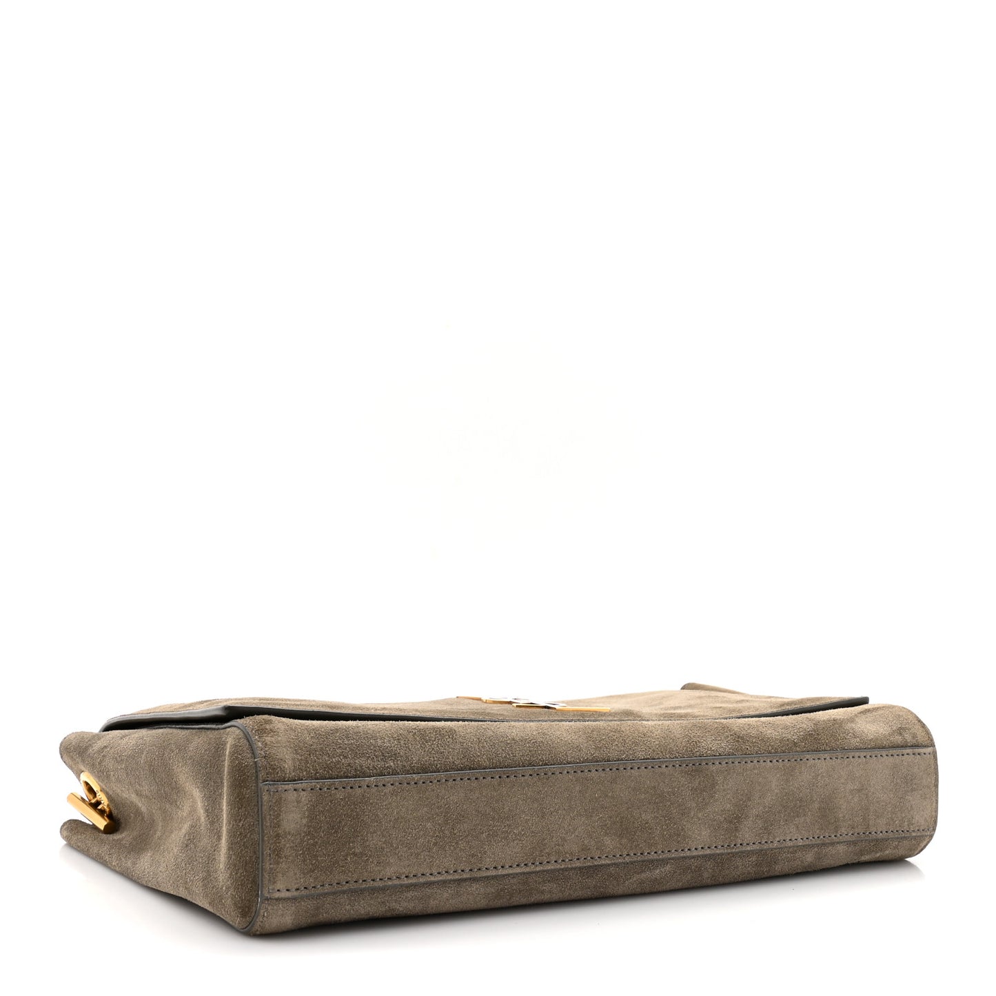 Smooth Calfskin Suede Medium Reversible Monogram Kate Satchel Taupe