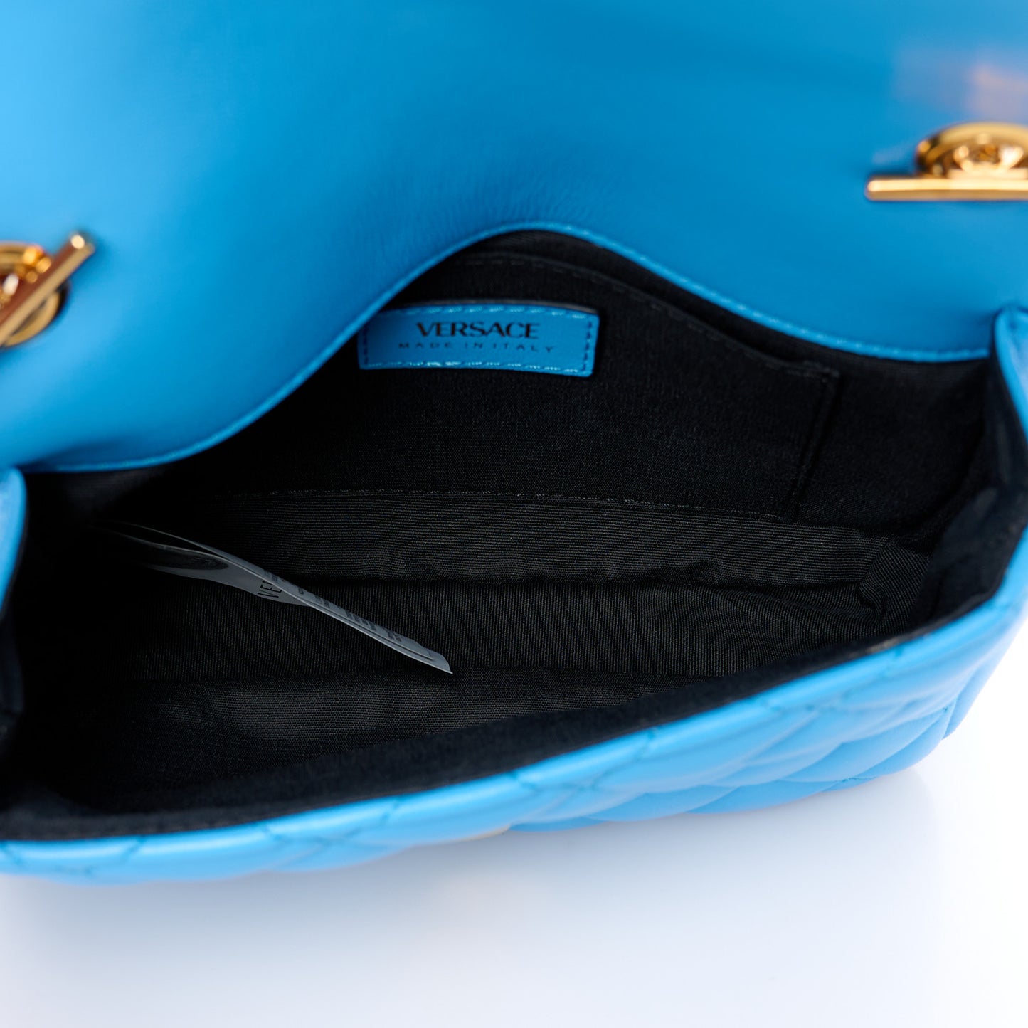 Nappa Quilted Small Medusa Chain Crossbody Blue