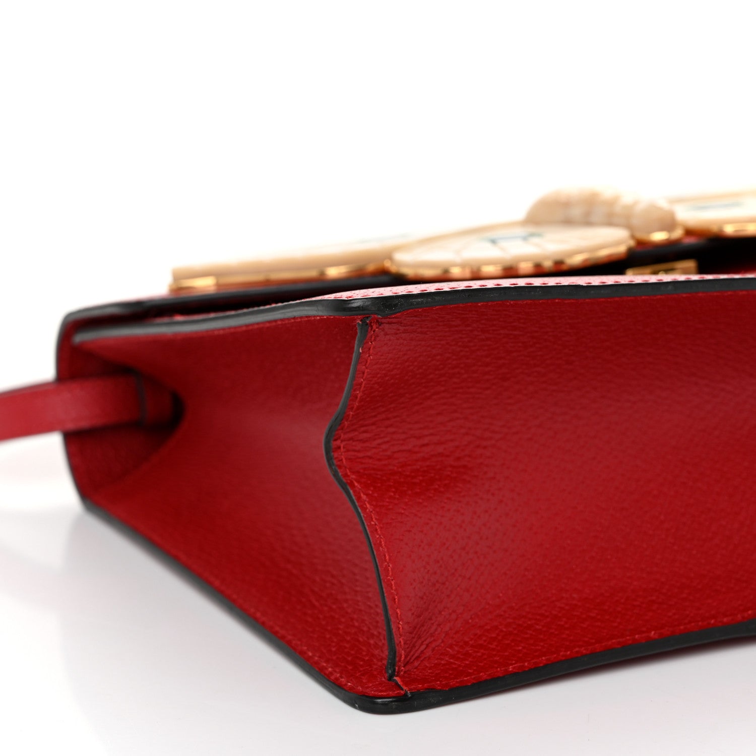 Gucci Calfskin Bamboo Web Medium Falena Moth Top Handle Bag Hibiscus Red 9 of 13